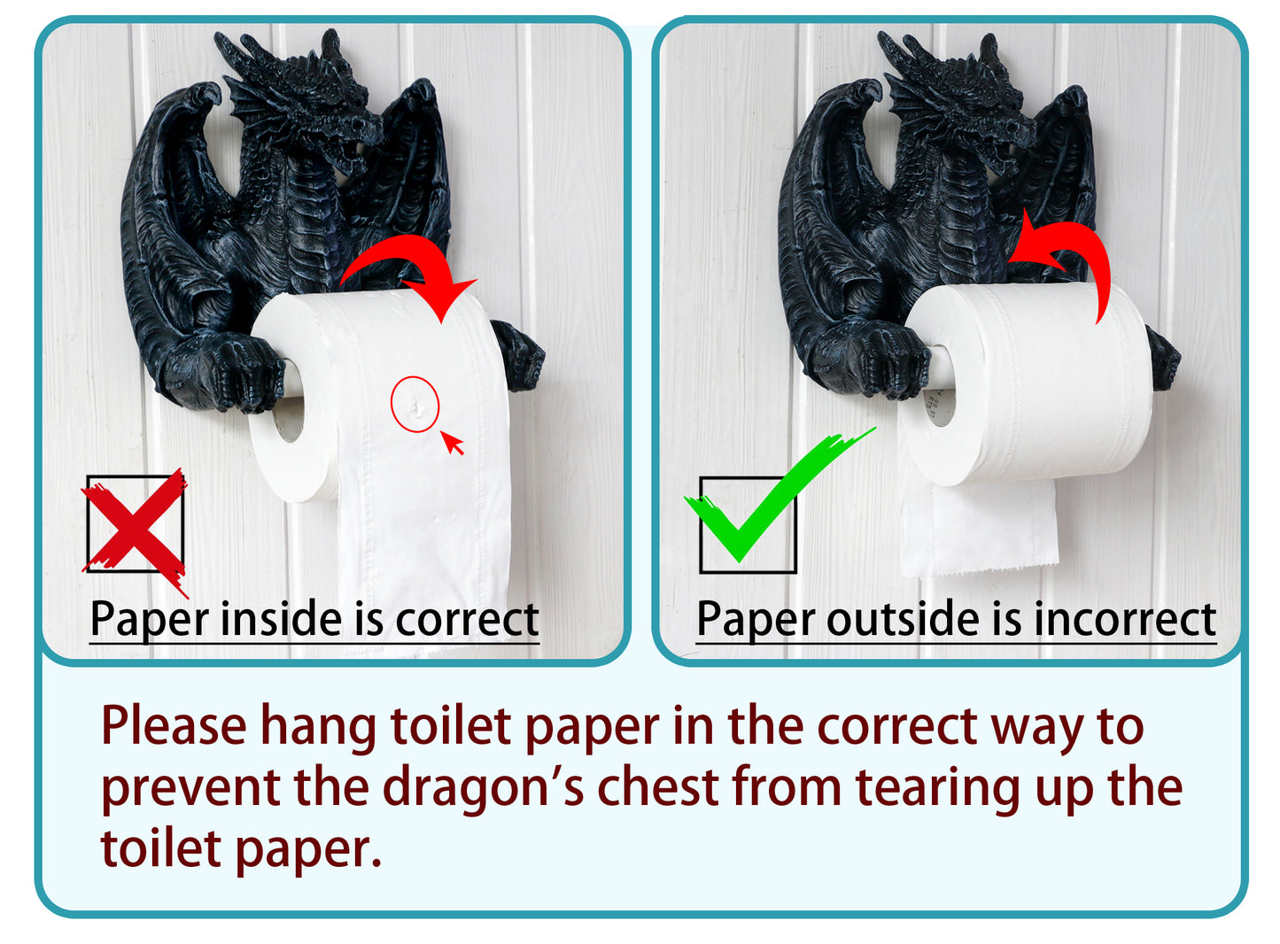 Funny Toilet Paper Roll Holder - Black Dragon Wall Mounted Paper Towel Roll Holder for Bathroom Kitchen Home Decor Medieval Dungeons and Dragons Birthday Gift for Men Women