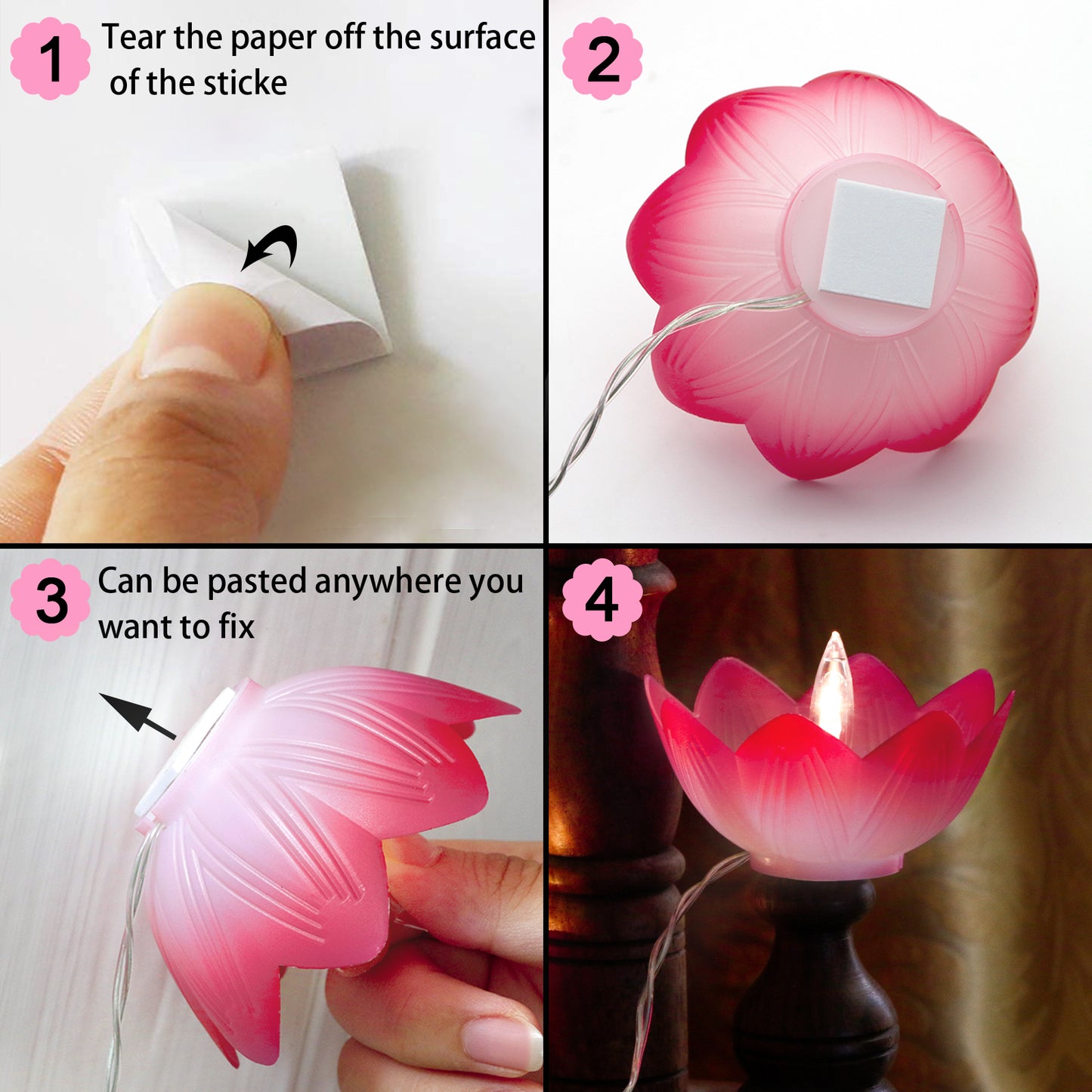 Diwali Gifts Electronic LED Diyas - Lotus Shaped Diya String Lights Diwali Pooja Item Indian Home Office Mandir Puja Decor, 10 Lotus Diyas per String, Battery Operated, Waterproof