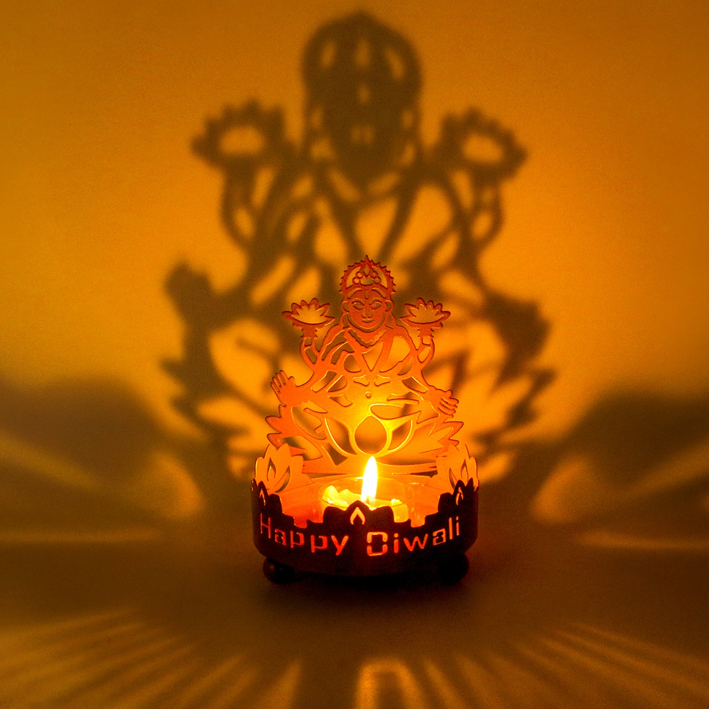 Metal Shadow Diwali Diya Set - 3PCS Diwali Gift for Indian Friend Ganesha Lakshmi OM T-Light Candle Holder for India Wedding Navratri Puja Dhanteras Pongal Karva Chauth Mandir Temple Altar Pooja Item