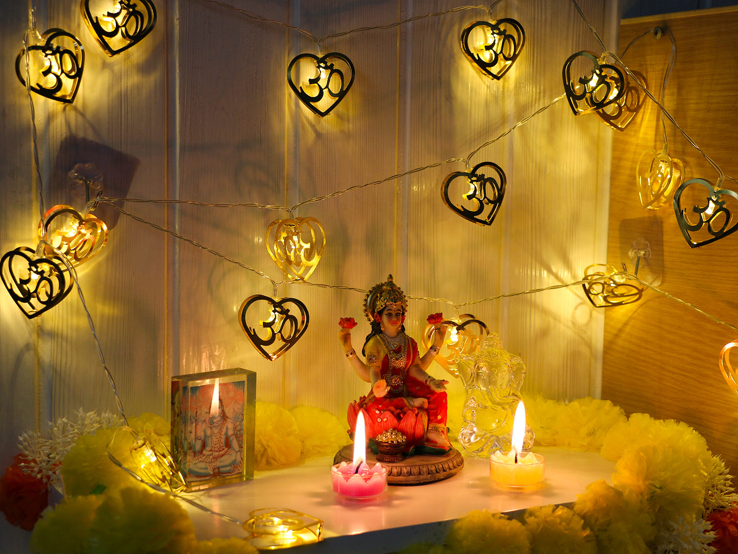 alikiki 2 Strings Gold Metal OM Diwali String Lights Diwali Gifts USB Powerd LED Diya Light Hindu Home Temple Mandir Altar Shrine Pooja Decor Indian Pooja Wedding Housewarming Festival Puja Items