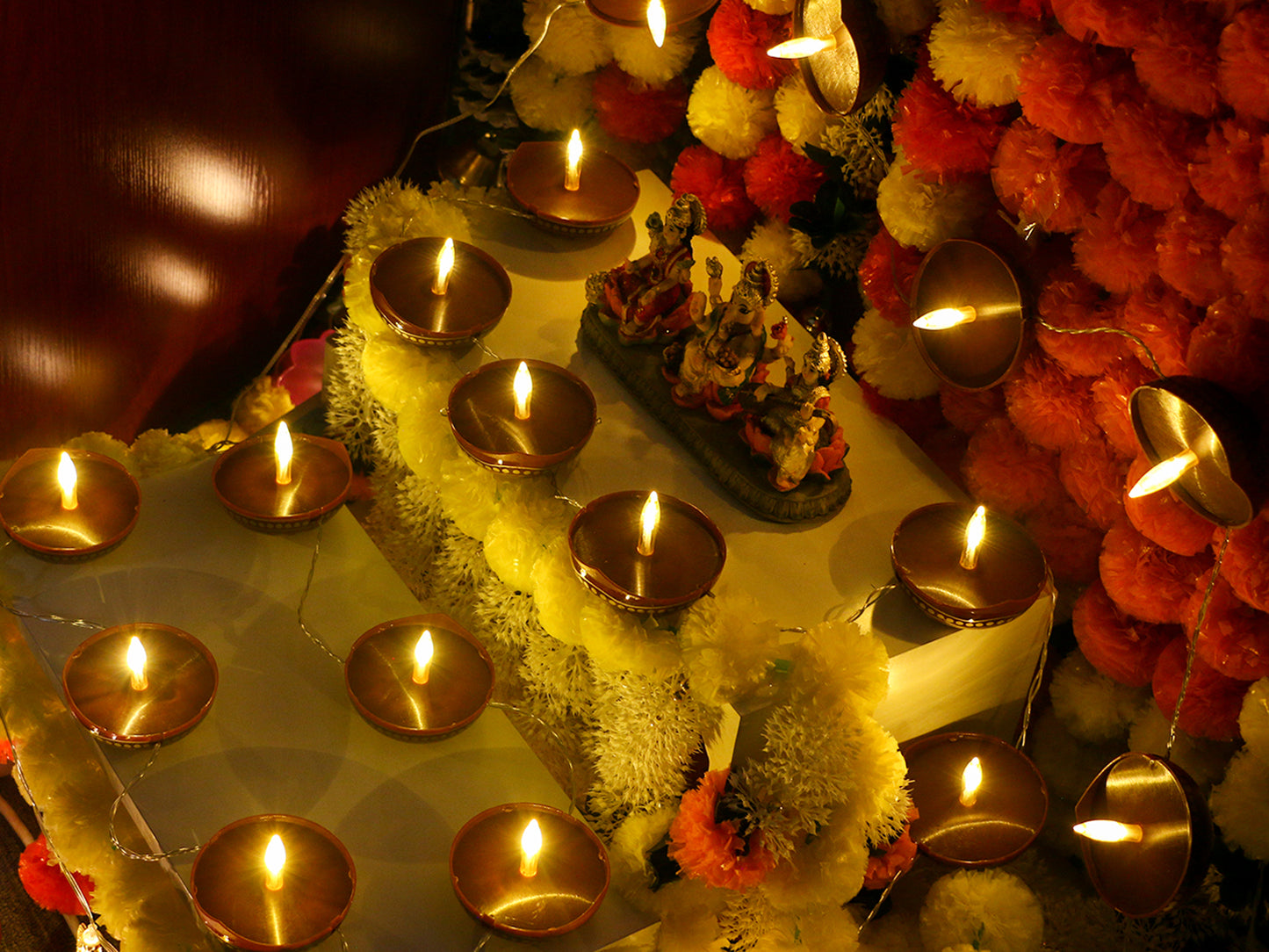 Diwali Diyas String Lights Decor - 10 LED Diyas Lights USB Operated Indian Pooja Room Home Office Mandir Puja Gifts Hindu Wedding Light