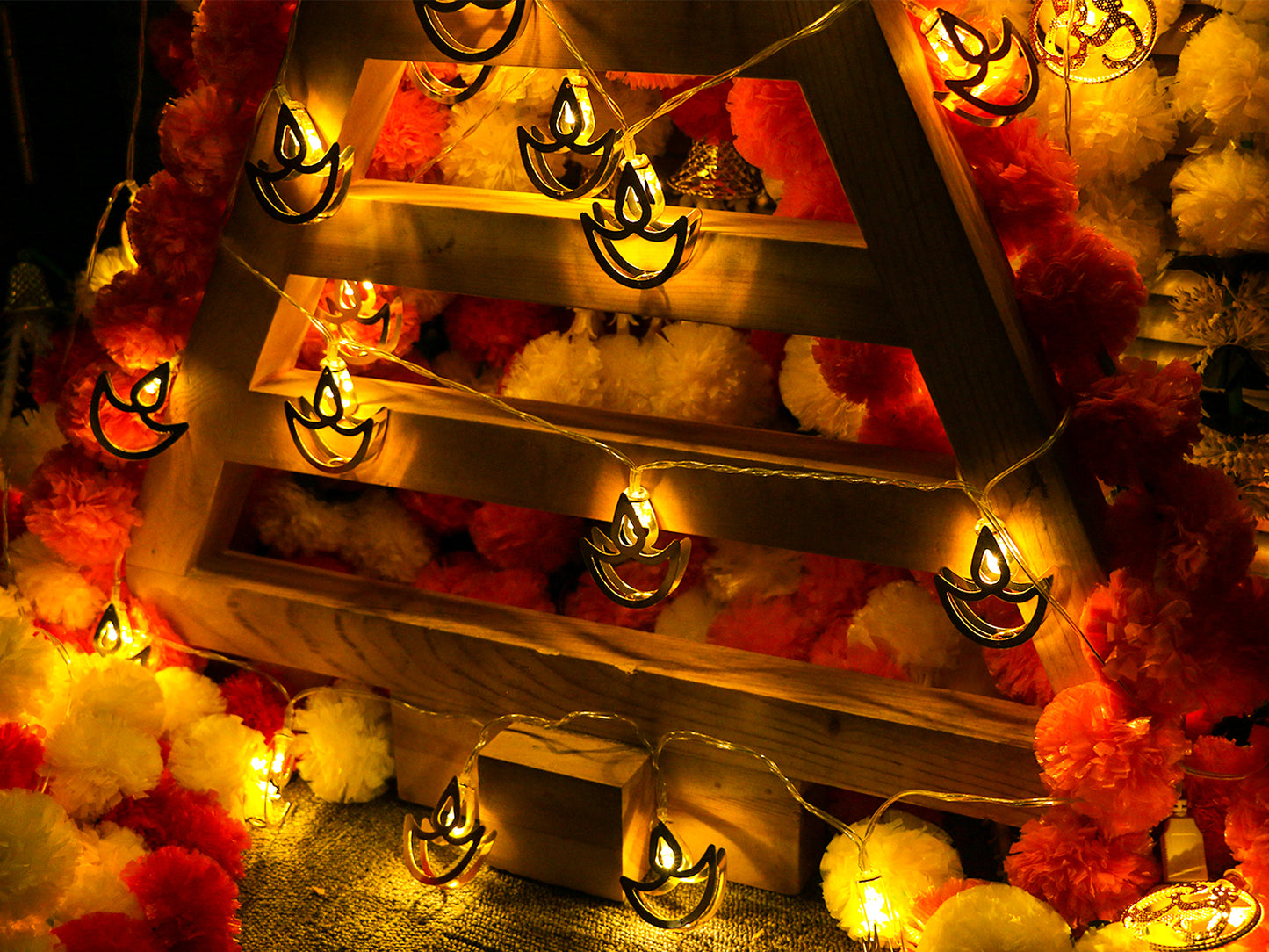 2 Strings 20pcs Metal Diwali Diya String Lights - Warm White USB LED Electric Diya Lights for Diwali Gifts, Mandir, Altar, Shrine Pooja Decor - Reusable Hindu Festival Wedding Puja Decorations