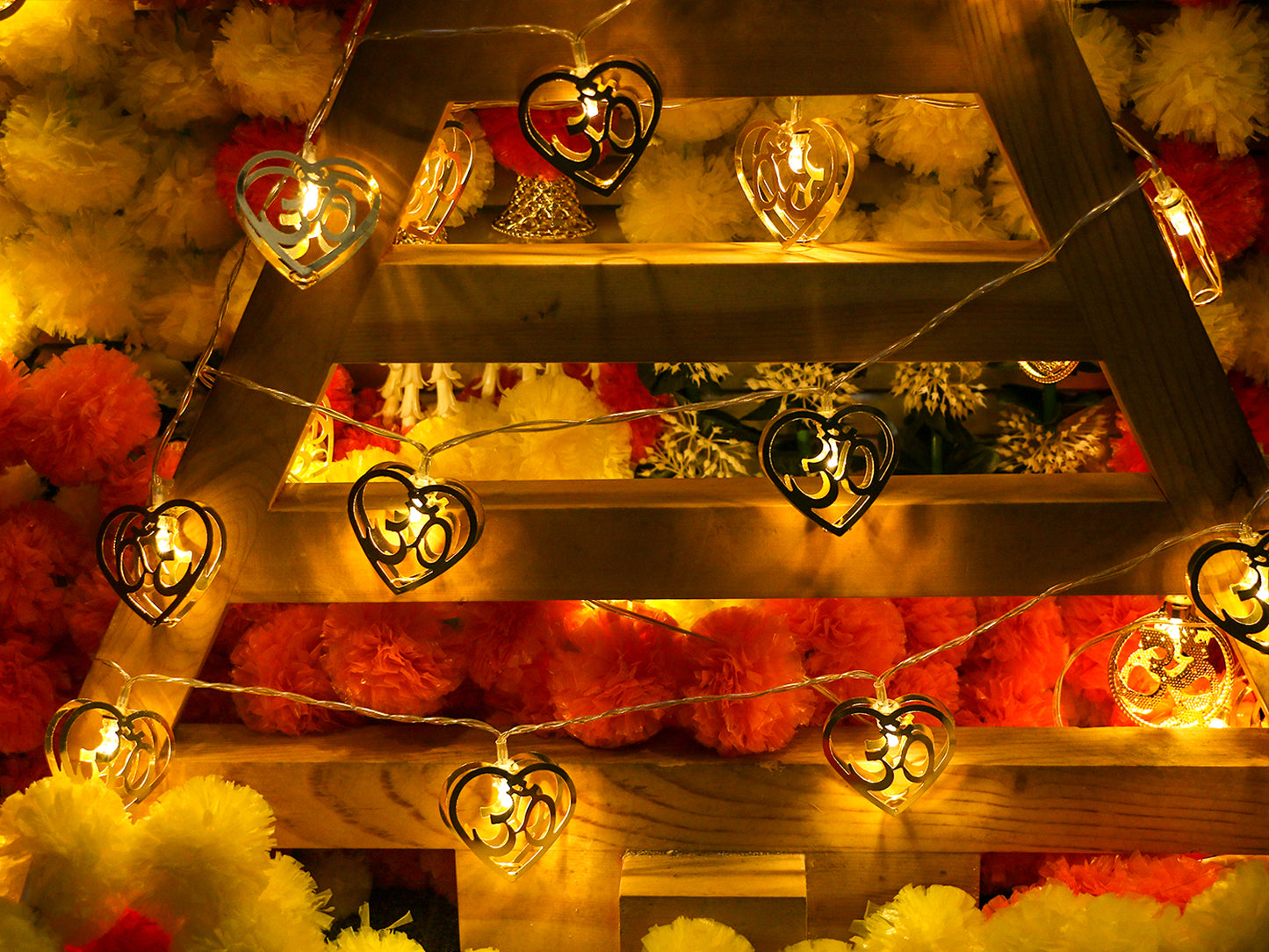alikiki 2 Strings Gold Metal OM Diwali String Lights Diwali Gifts USB Powerd LED Diya Light Hindu Home Temple Mandir Altar Shrine Pooja Decor Indian Pooja Wedding Housewarming Festival Puja Items