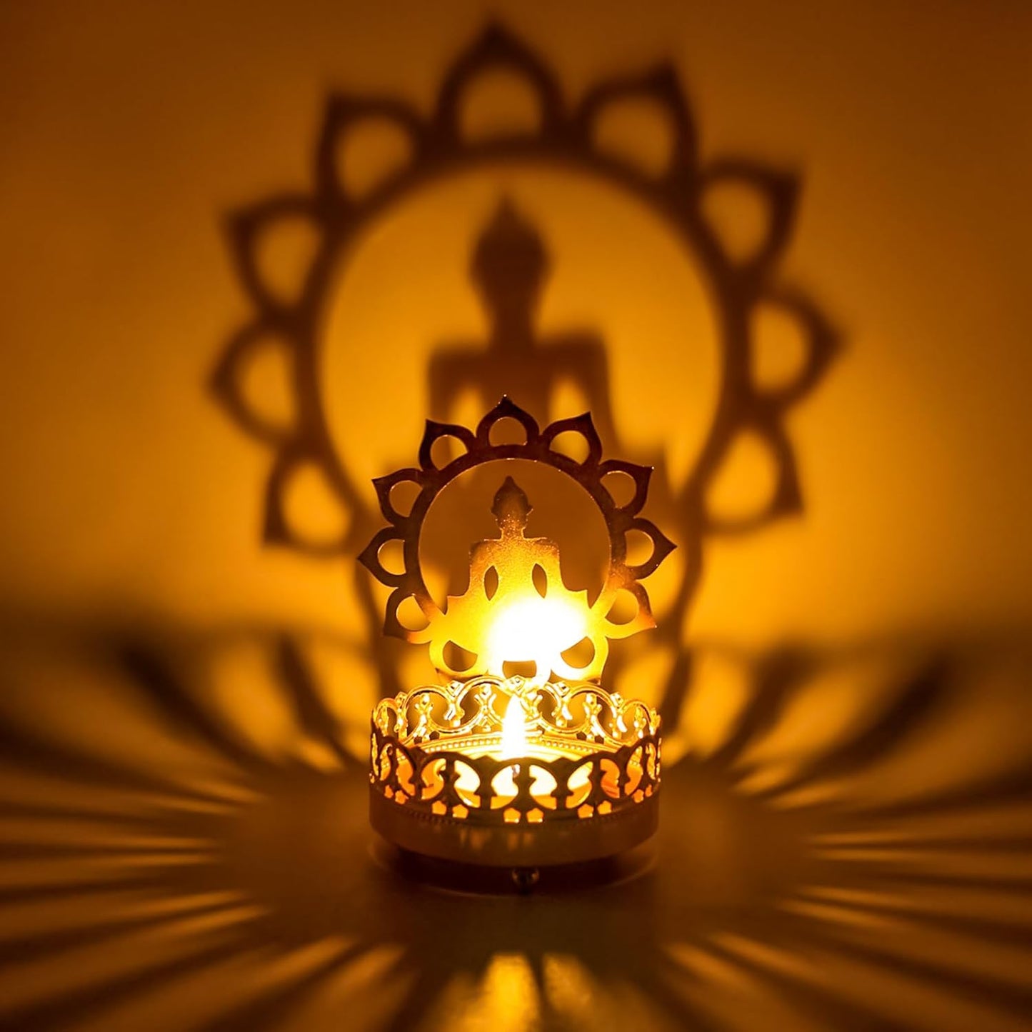 Metal Buddha Shadow Candle Holder - Buddha Head & Meditation Sitting Buddha Shapes Diya Spiritual Decor Tranquil Ambiance Zen Gifts T-Light Holder Yoga Studio Zen Room Altar Decor