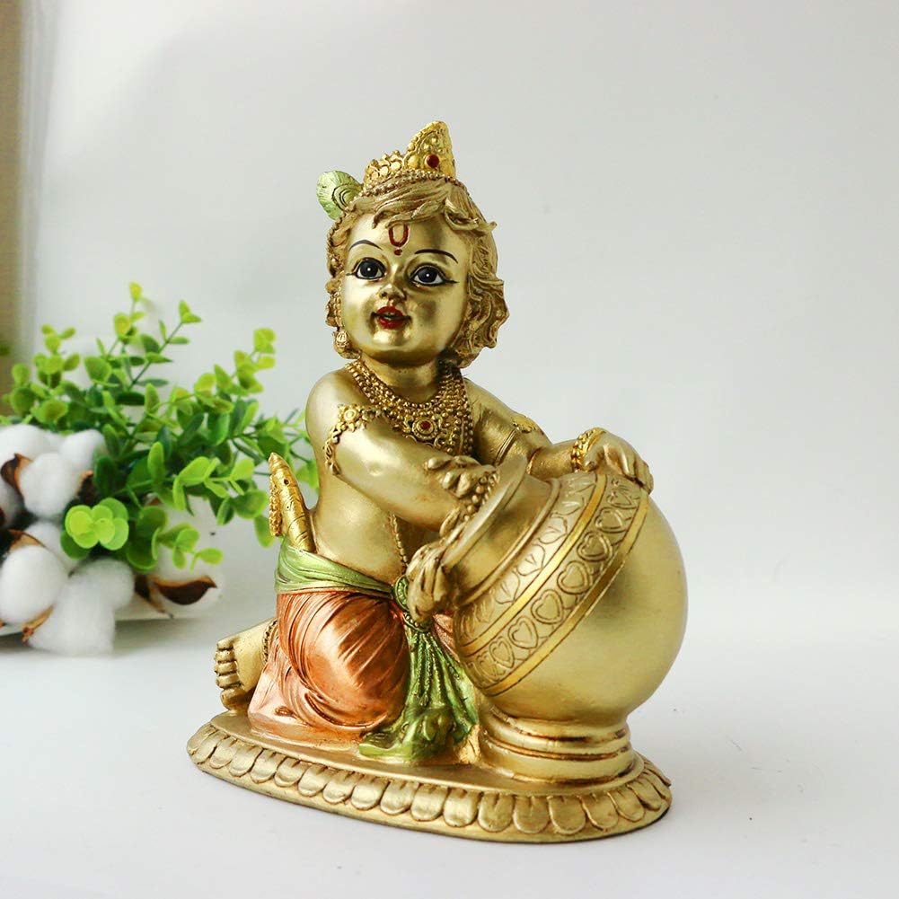 Hindu Lord Baby Krishna Statue – Indian Idol Krishna Figurines for Home Mandir Temple Pooja - India Murti Buddha Sculpture Religious Gifts Items