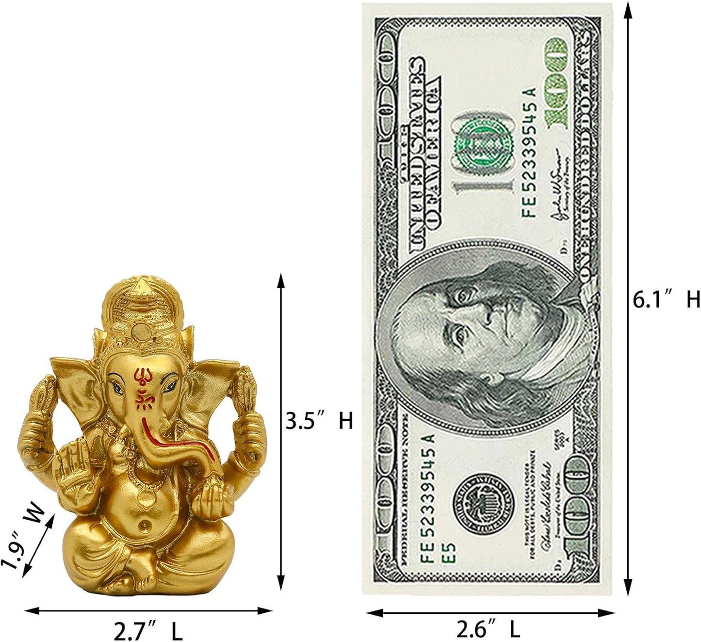 Indian God Lord Ganesh Statue - Hindu God Golden Ganesha Idol Figurines for Car Dashboard Decor Hindu Gift Indian India Home Temple Mandir Pooja Item Diwali Gifts Room Altar Decor