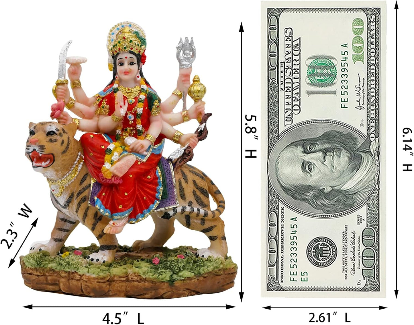 India Goddess Durga Idol Figurine - 5.8”H Hindu Idols Durga on Tiger Statue for Home Office Temple Mandir Altar Shrine Pooja Item Diwali Gifts