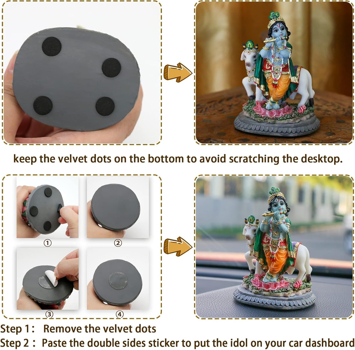 Hindu Idol Lord Krishna Statue- 3.7”H Handmade Standing Krishna Murti Playing Flute with Cow for Home Office Mandir Temple Altar Shrine Pooja Item Diwali Puja Gifts