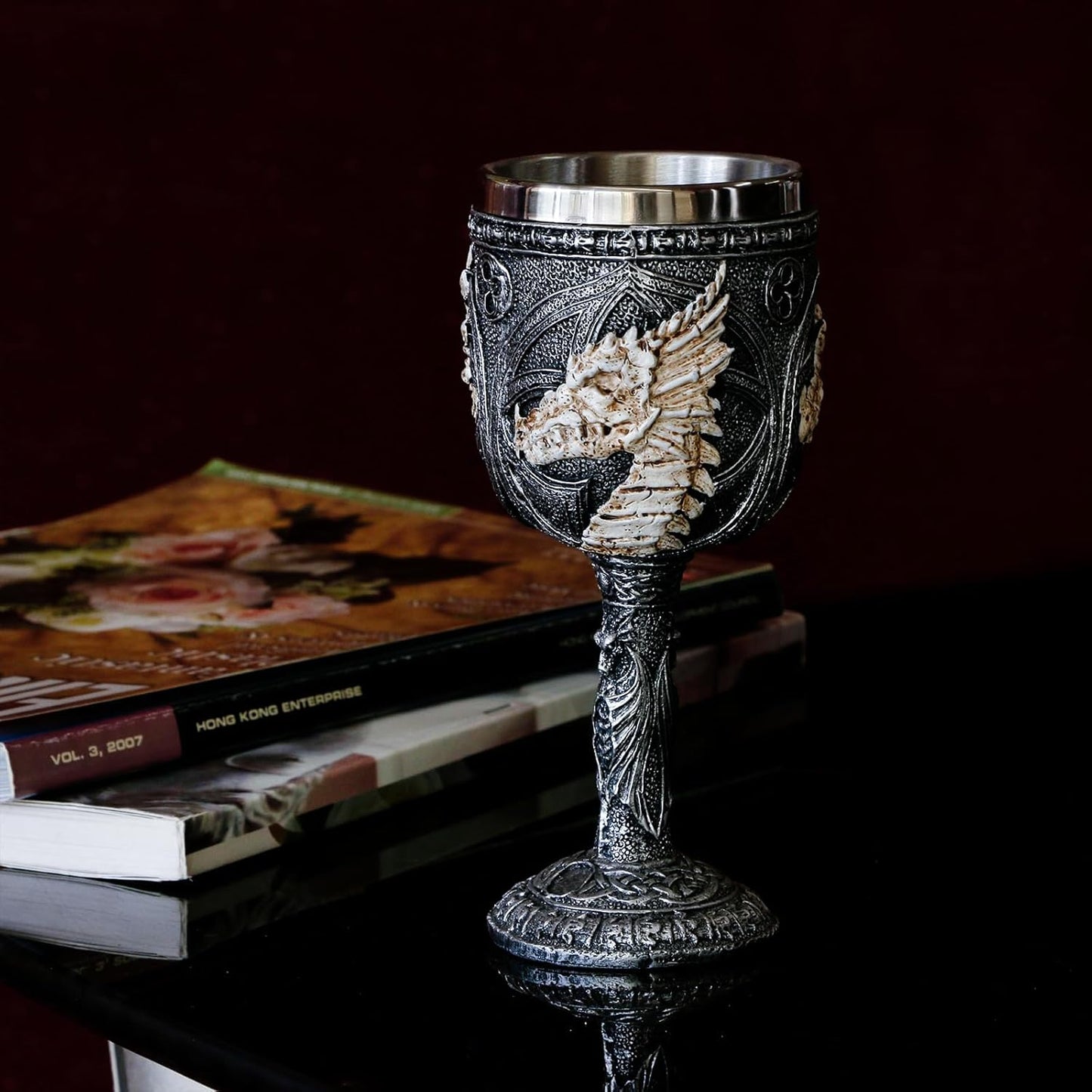 alikiki Medieval Skull GOT Dragon-Goblet - 7oz D&D Wine Goblets Chalices Dungeons and Dragons Gift Gothic Party Decor Father Day Birthday Stainless Steel Drinking Cups