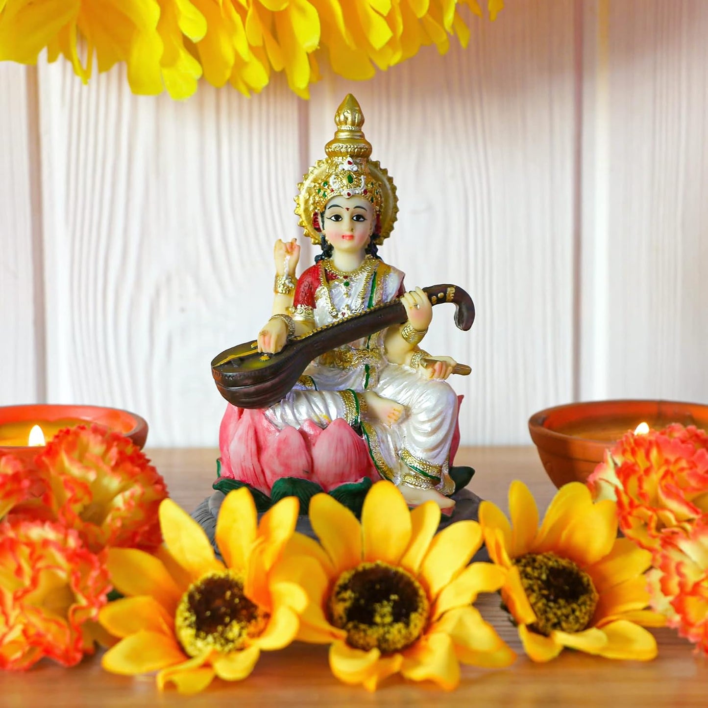 Hindu Goddess Saraswati idol Statue - 5.1”H Saraswati Statue Indian Spiritual Culture Sculpture Diwali Murti Pooja Item India Idol Statue Diwali Decor Diwali Gifts Hindu God Figurines