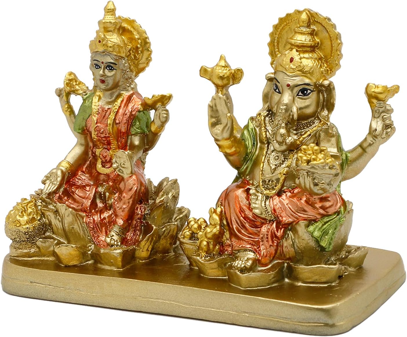 Hindu Lord Ganesha Lakshmi Statue – 3.7“H Indian God Laxmi Ganesh Murti Item Home Temple Puja Pooja Idol Diwali Gift India Home Office Mandir Altar Item
