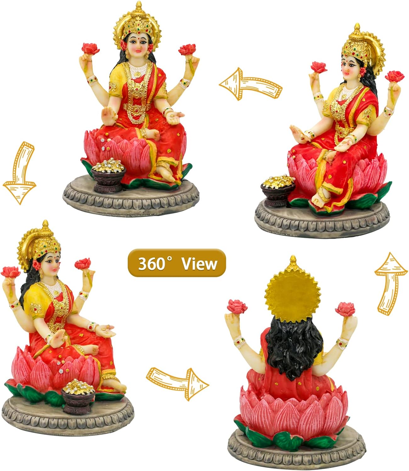 Indian Goddess Lakshmi Statue Figurine - 5.3”H Lakshmi Idols Statue Murti Laxmi Staue Home Office Temple Mandir Pooja item Diwali Gifts Diwali Decoration for Home Spiritual Gift