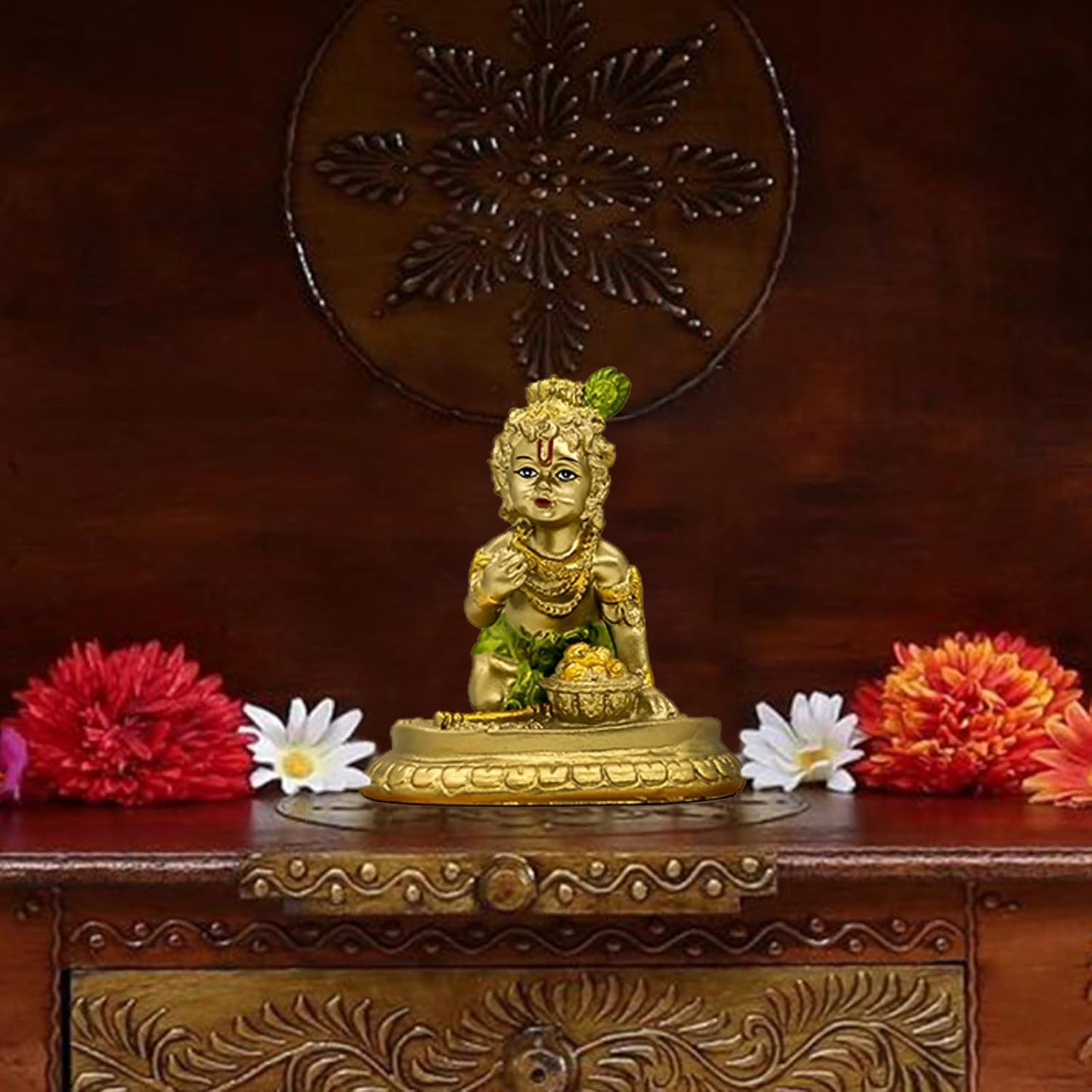 Hindu God Krishna Statue - 3.7" H Baby Krishna Idol Figurine Indian Home Office Mandir Temple Pooja Item Diwali Gifts for Friends Puja Gifts for Man Woman