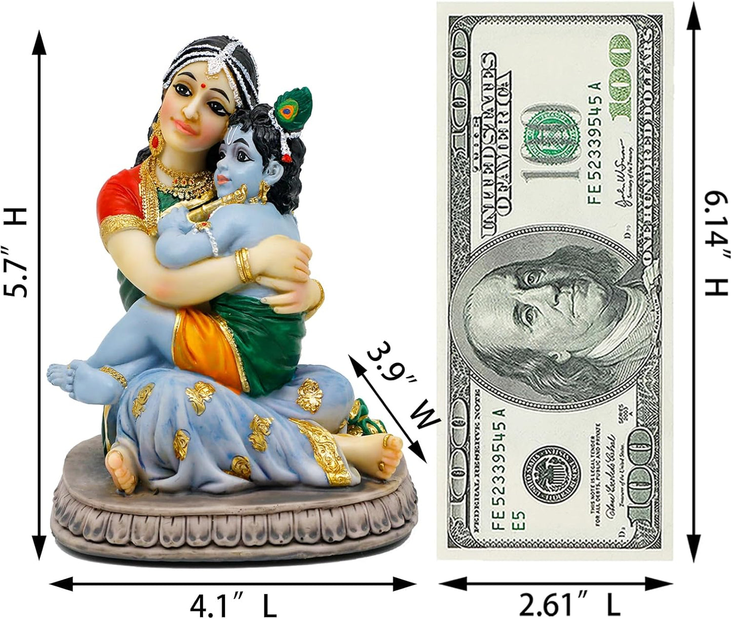 Maa Yashoda Krishna Murti Statue - 5.7” Hindu God Lord Krishna Idol Gift for Devotee of Indian Pooja Item Birthday Diwali Gifts for Friend Family Office Home Temple Mandir Puja Decor
