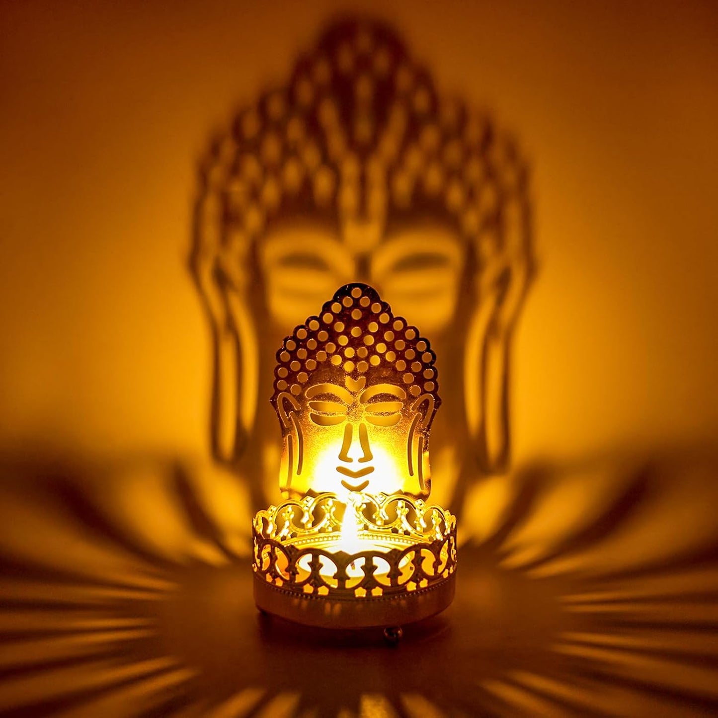 Metal Buddha Shadow Candle Holder - Buddha Head & Meditation Sitting Buddha Shapes Diya Spiritual Decor Tranquil Ambiance Zen Gifts T-Light Holder Yoga Studio Zen Room Altar Decor