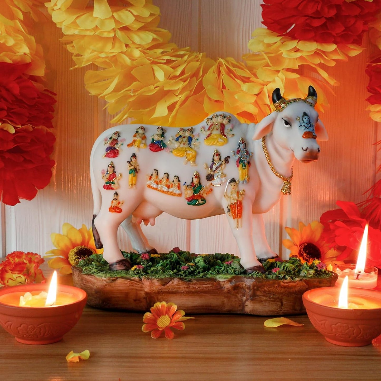 Indian God Cow Nandi Statue- 8.7”L Indian Idol Nandi Figurines Gifts for Indian Man Woman Friends Family Diwali gifts Murti Pooja Item Home Office Mandir Temple Puja Decor