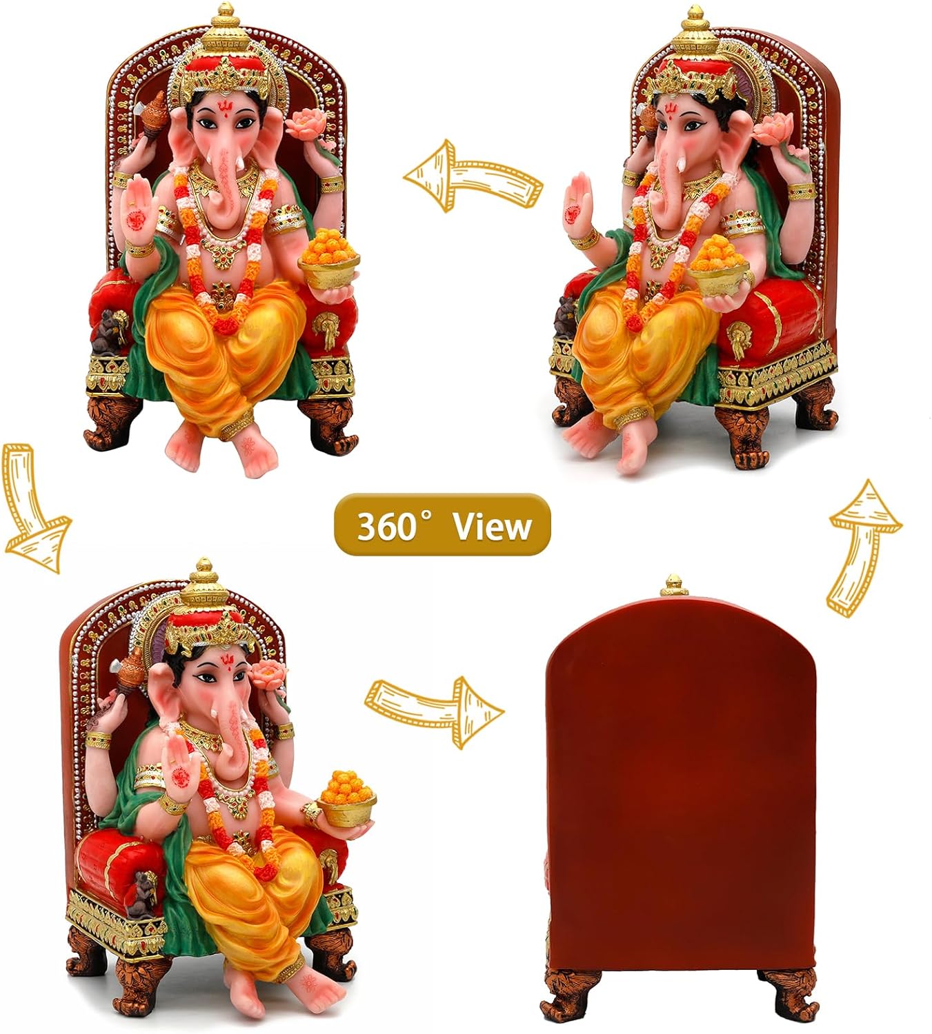 Polystone Hindu God Ganesha Statue - 7.8" H Lord Ganesh Idol for Diwali Gifts Ganpati Altar Temple Mandir Pooja Item Indian Murti Puja Item Meditation Room Spiritual Decor