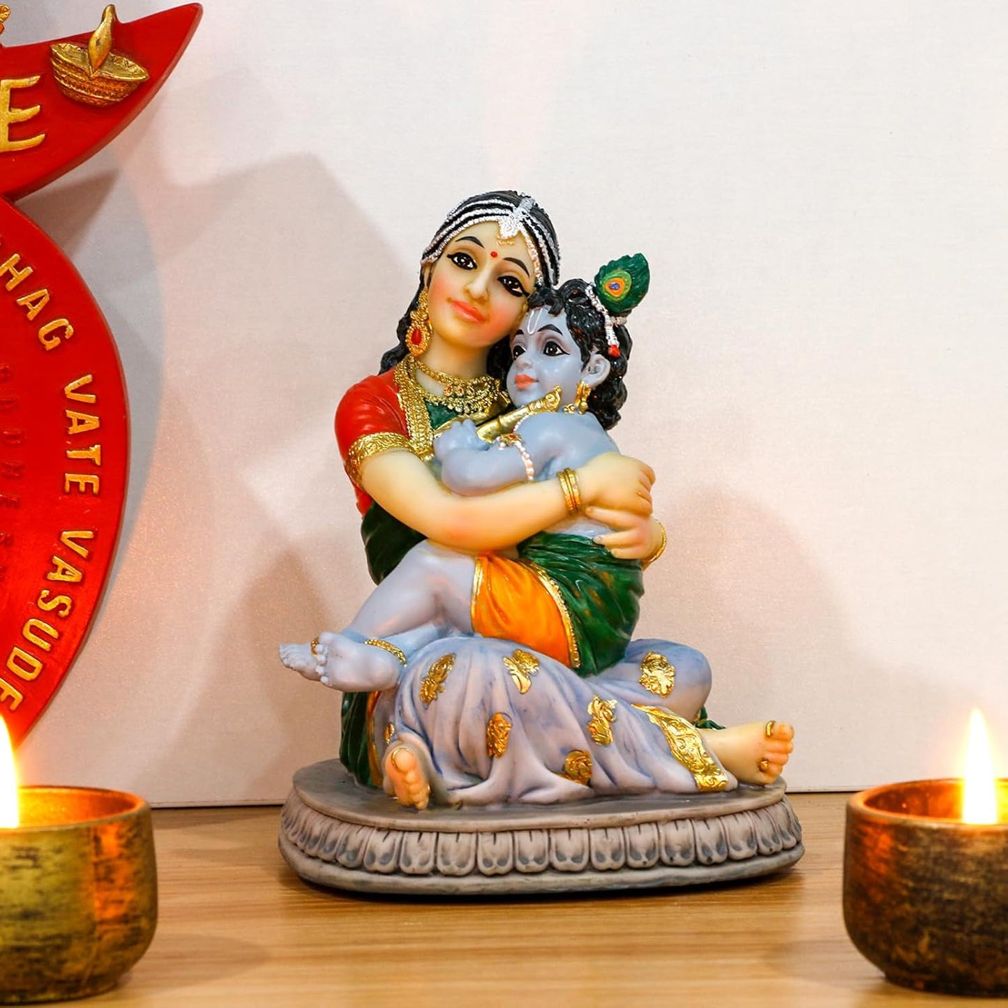 Maa Yashoda Krishna Murti Statue - 5.7” Hindu God Lord Krishna Idol Gift for Devotee of Indian Pooja Item Birthday Diwali Gifts for Friend Family Office Home Temple Mandir Puja Decor