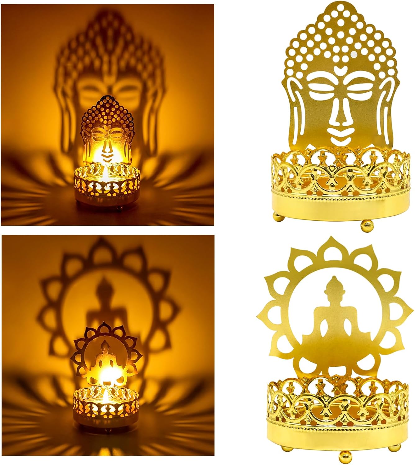Metal Buddha Shadow Candle Holder - Buddha Head & Meditation Sitting Buddha Shapes Diya Spiritual Decor Tranquil Ambiance Zen Gifts T-Light Holder Yoga Studio Zen Room Altar Decor