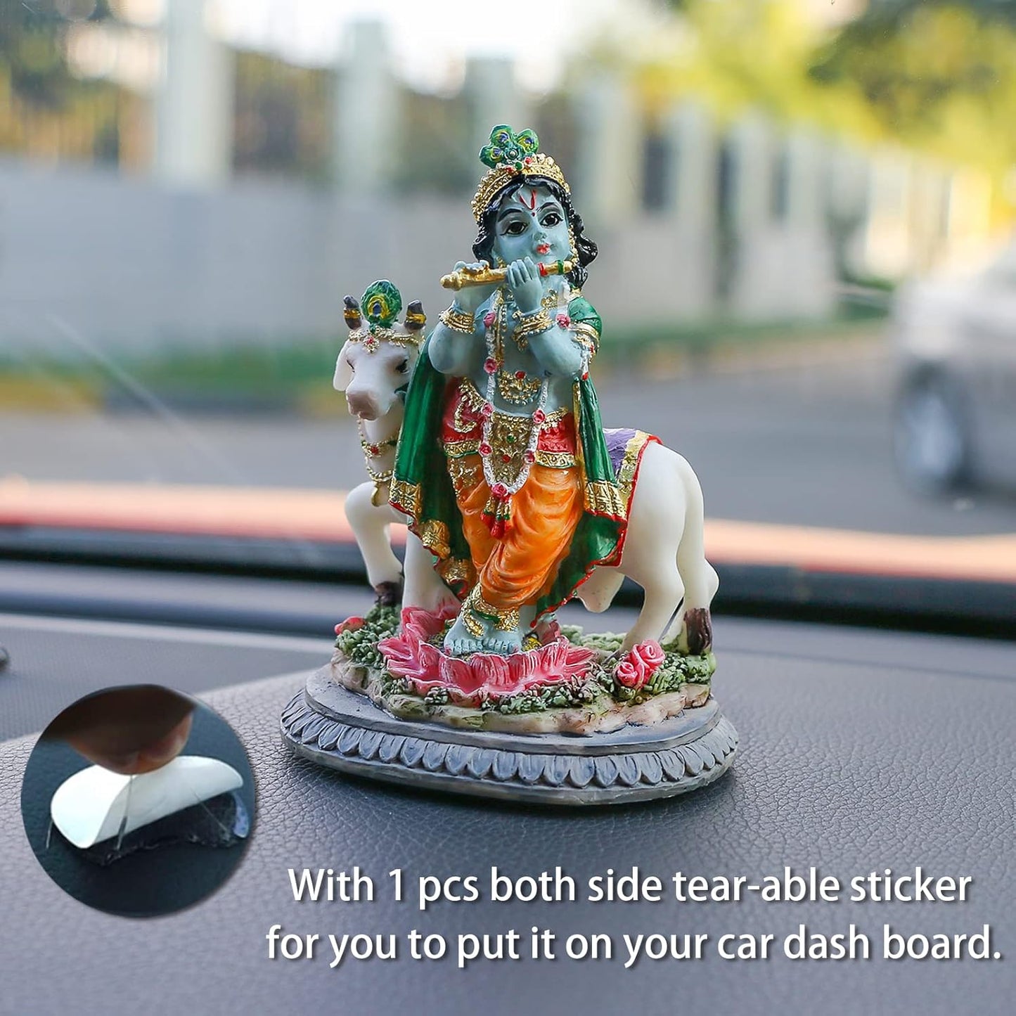 Hindu Idol Lord Krishna Statue- 3.7”H Handmade Standing Krishna Murti Playing Flute with Cow for Home Office Mandir Temple Altar Shrine Pooja Item Diwali Puja Gifts