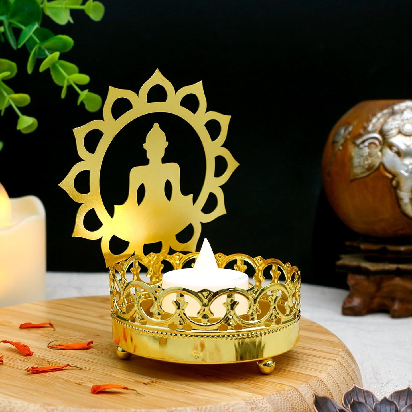 Metal Buddha Shadow Candle Holder - Buddha Head & Meditation Sitting Buddha Shapes Diya Spiritual Decor Tranquil Ambiance Zen Gifts T-Light Holder Yoga Studio Zen Room Altar Decor