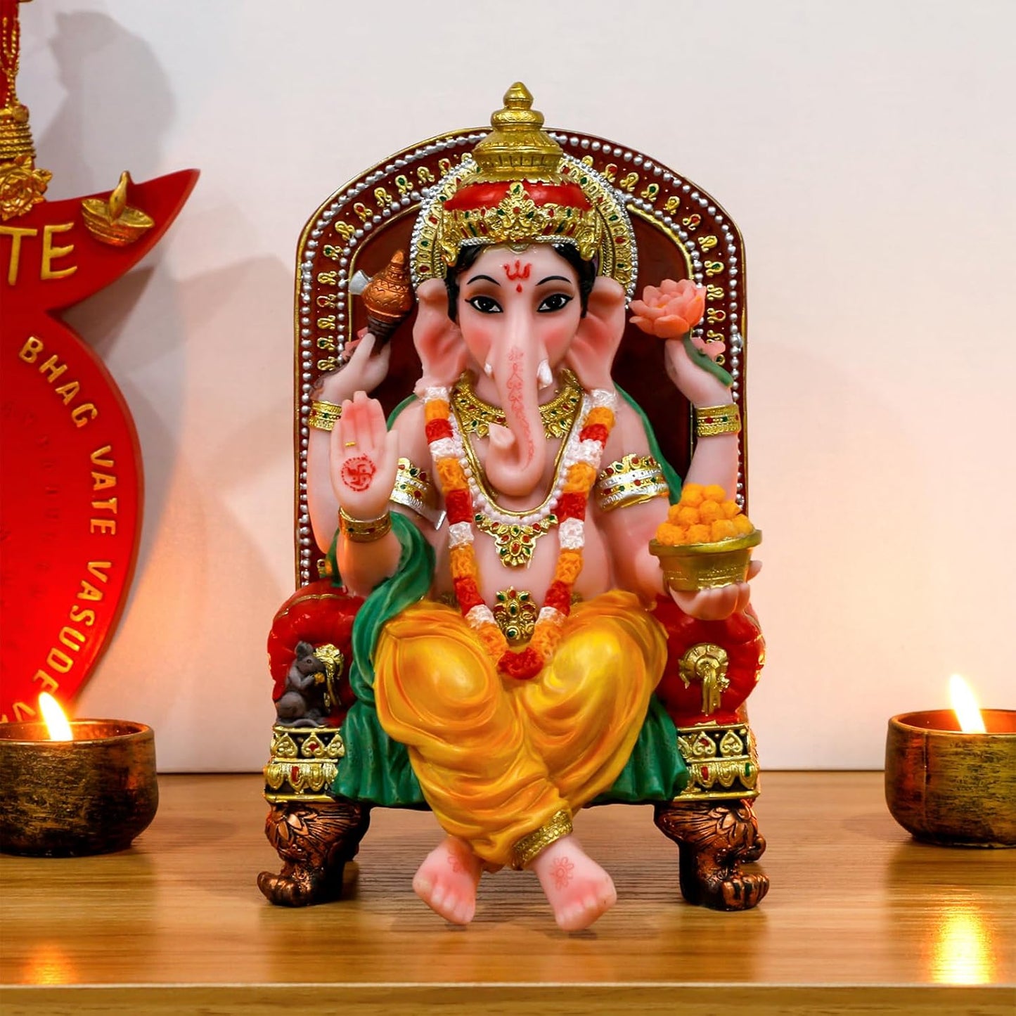 Polystone Hindu God Ganesha Statue - 7.8" H Lord Ganesh Idol for Diwali Gifts Ganpati Altar Temple Mandir Pooja Item Indian Murti Puja Item Meditation Room Spiritual Decor