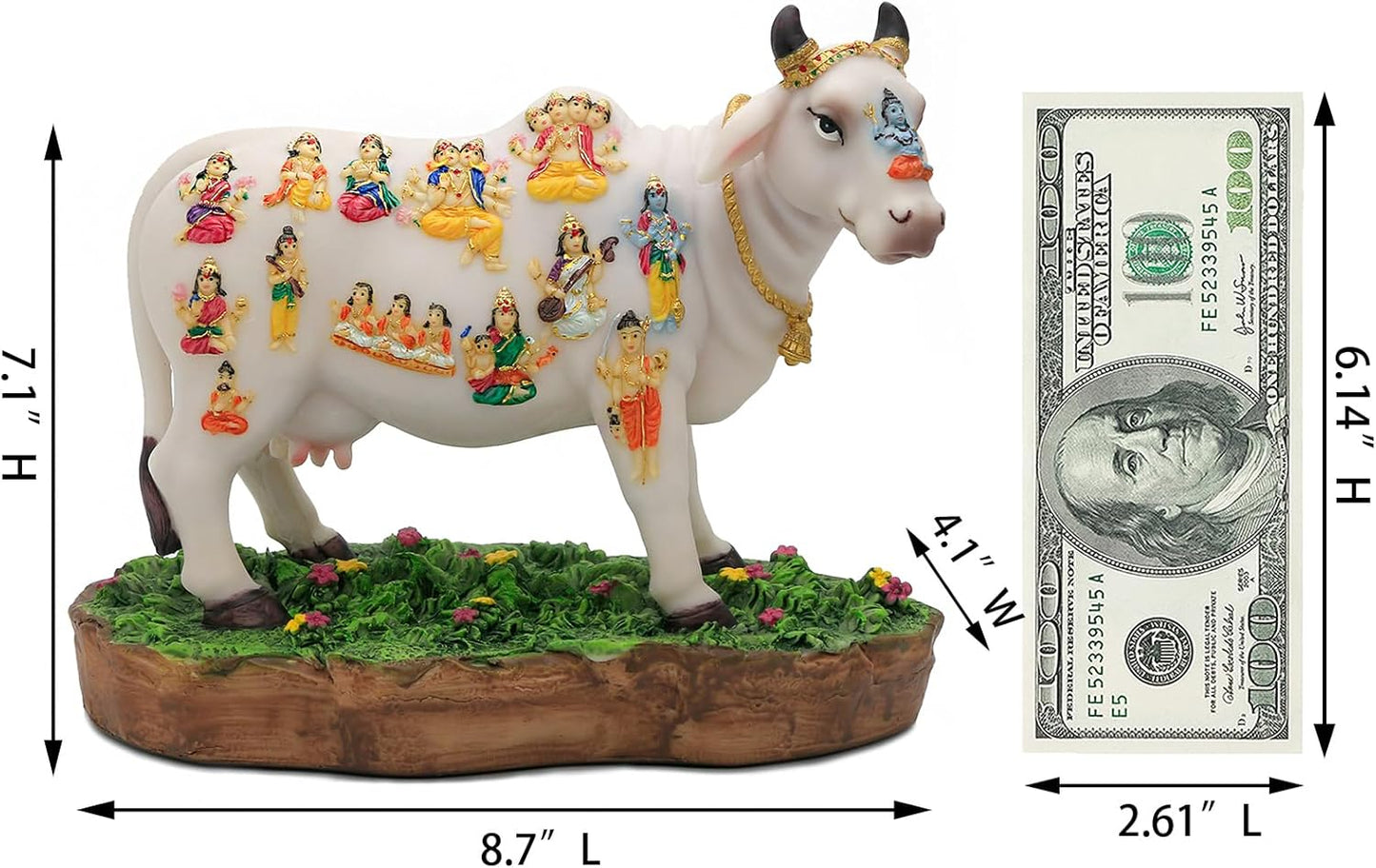 Indian God Cow Nandi Statue- 8.7”L Indian Idol Nandi Figurines Gifts for Indian Man Woman Friends Family Diwali gifts Murti Pooja Item Home Office Mandir Temple Puja Decor