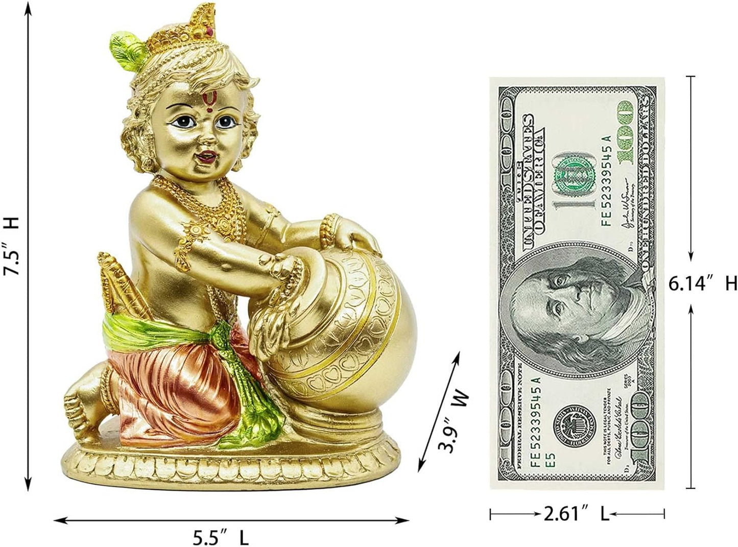 Hindu Lord Baby Krishna Statue – Indian Idol Krishna Figurines for Home Mandir Temple Pooja - India Murti Buddha Sculpture Religious Gifts Items