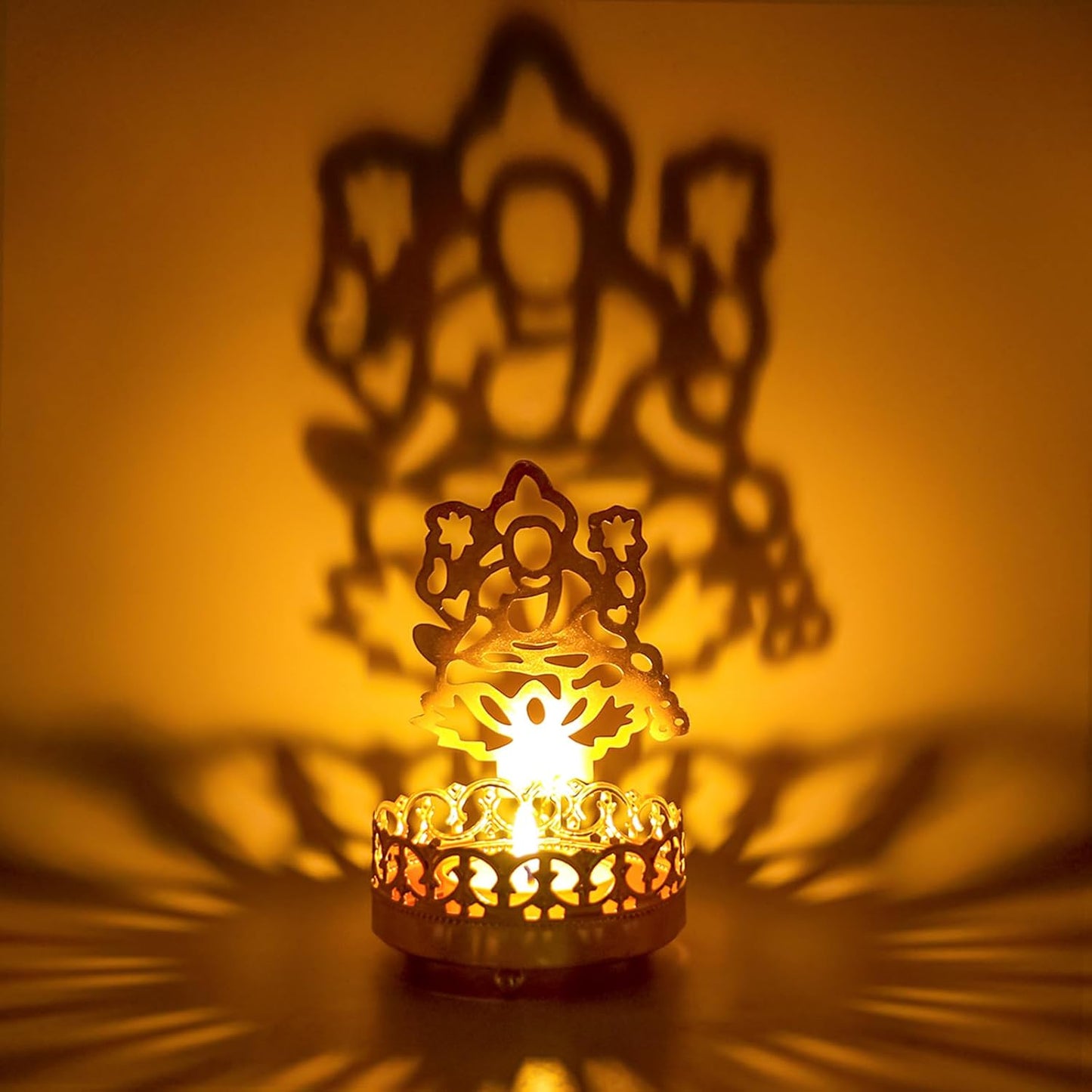 Metal Ganesha Lakshmi Shadow Diyas – Diwali Tea Light Candle Holder Birthday Wedding Gifts for Indian Friends Man Woman Murti Puja Item Home Office Temple Mandir Pooja Altar Decor