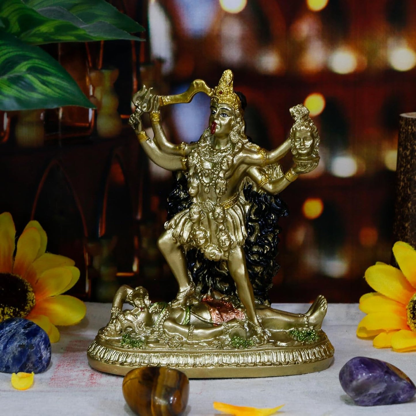 Antique Gold Hindu God Kali Statue – Indian Idol Murti Pooja Item Kali Maa Figurine Home Temple Mandir Decor Religion Puja Decoration Item