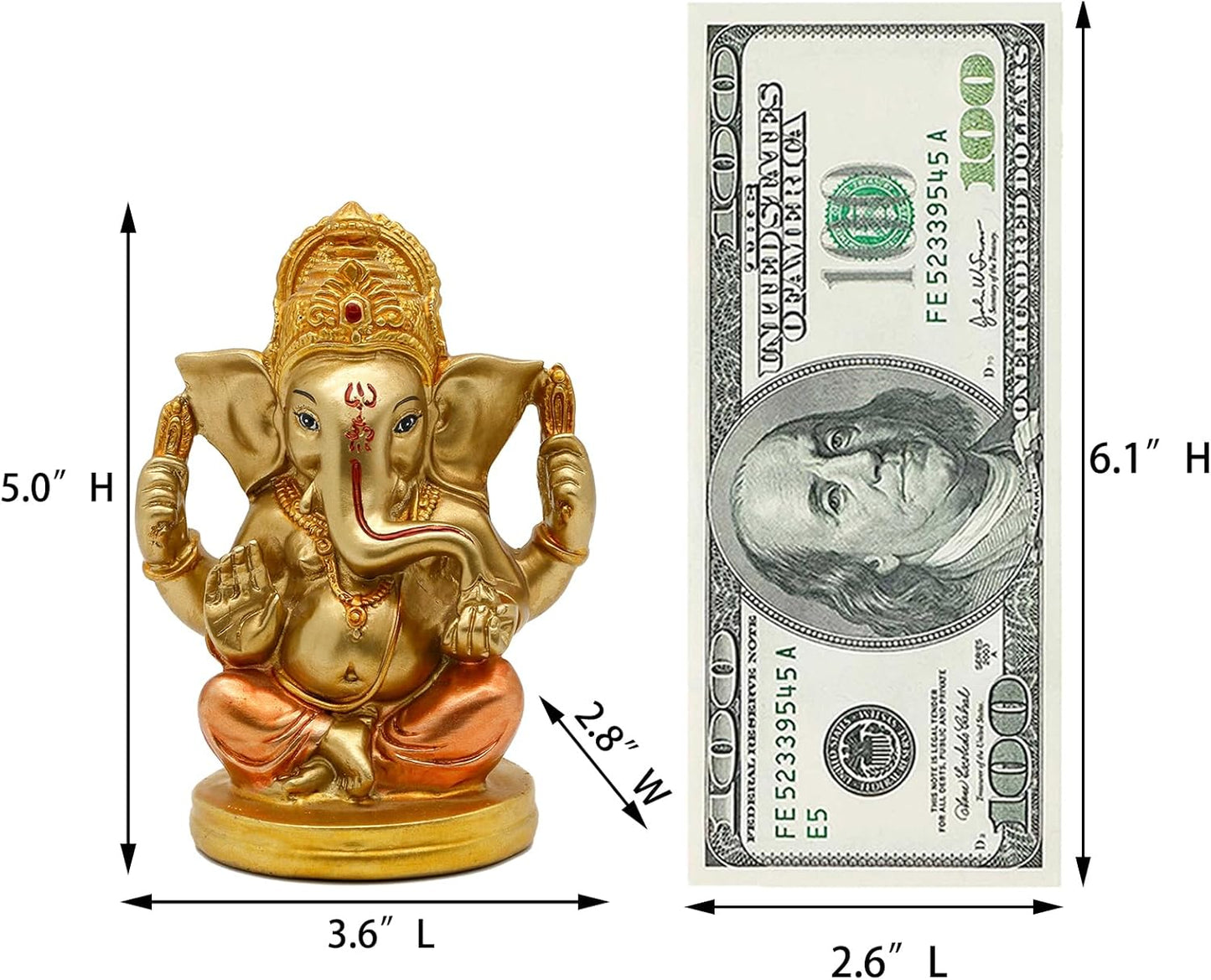 Indian God Lord Ganesha Statue - 5" H Hindu God Ganesh Idol for Diwali Gifts Meditation Yoga Room Altar Decoration Home Temple Mandir Pooja Item