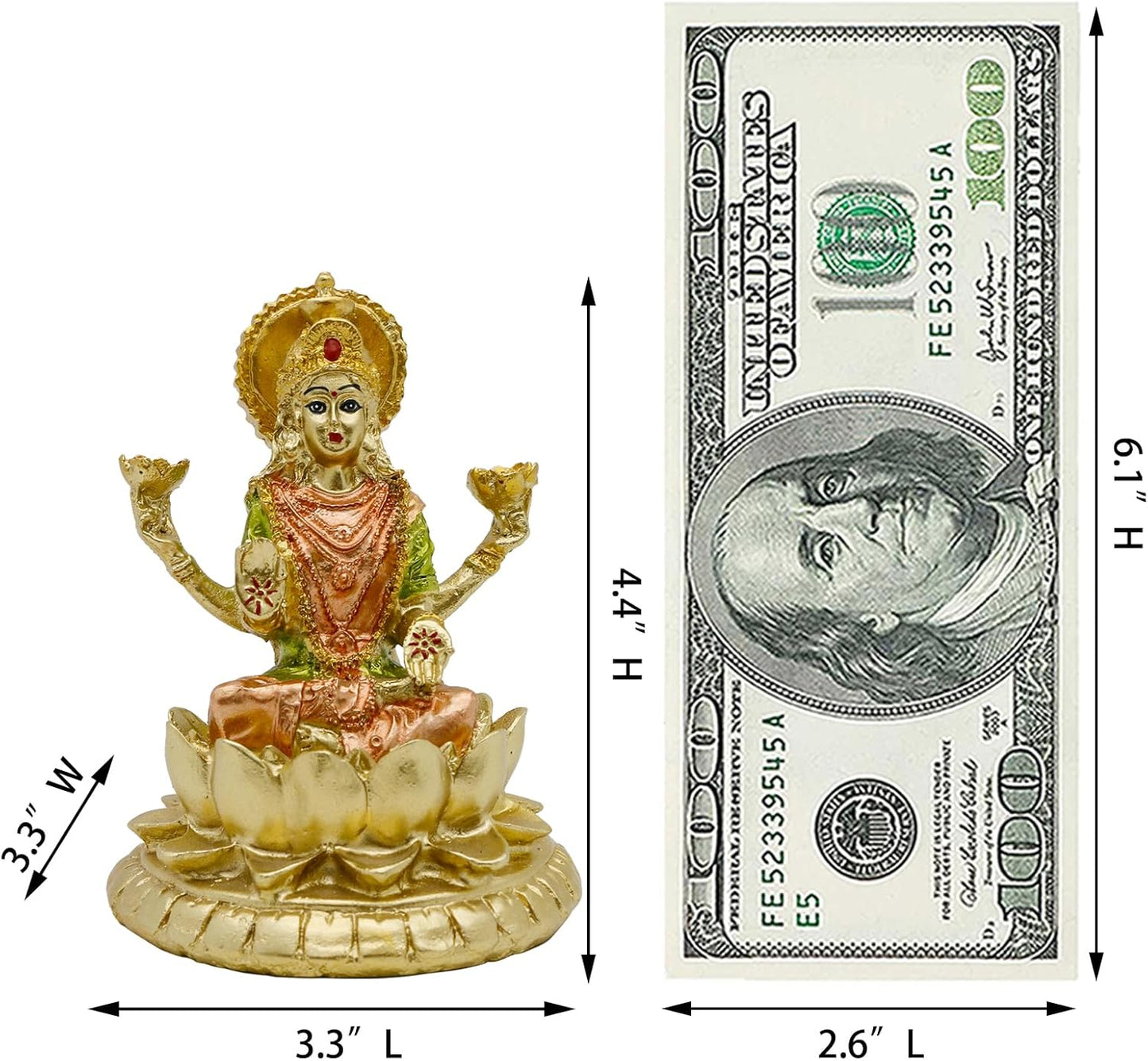 Hindu Goddess Lord Laxmi Statue - 4.4" H Gold Indian God Lakshmi Figurine for Car Dashboar Decor Diwali Gifts for Friends Home Office Temple Mandir Pooja Item