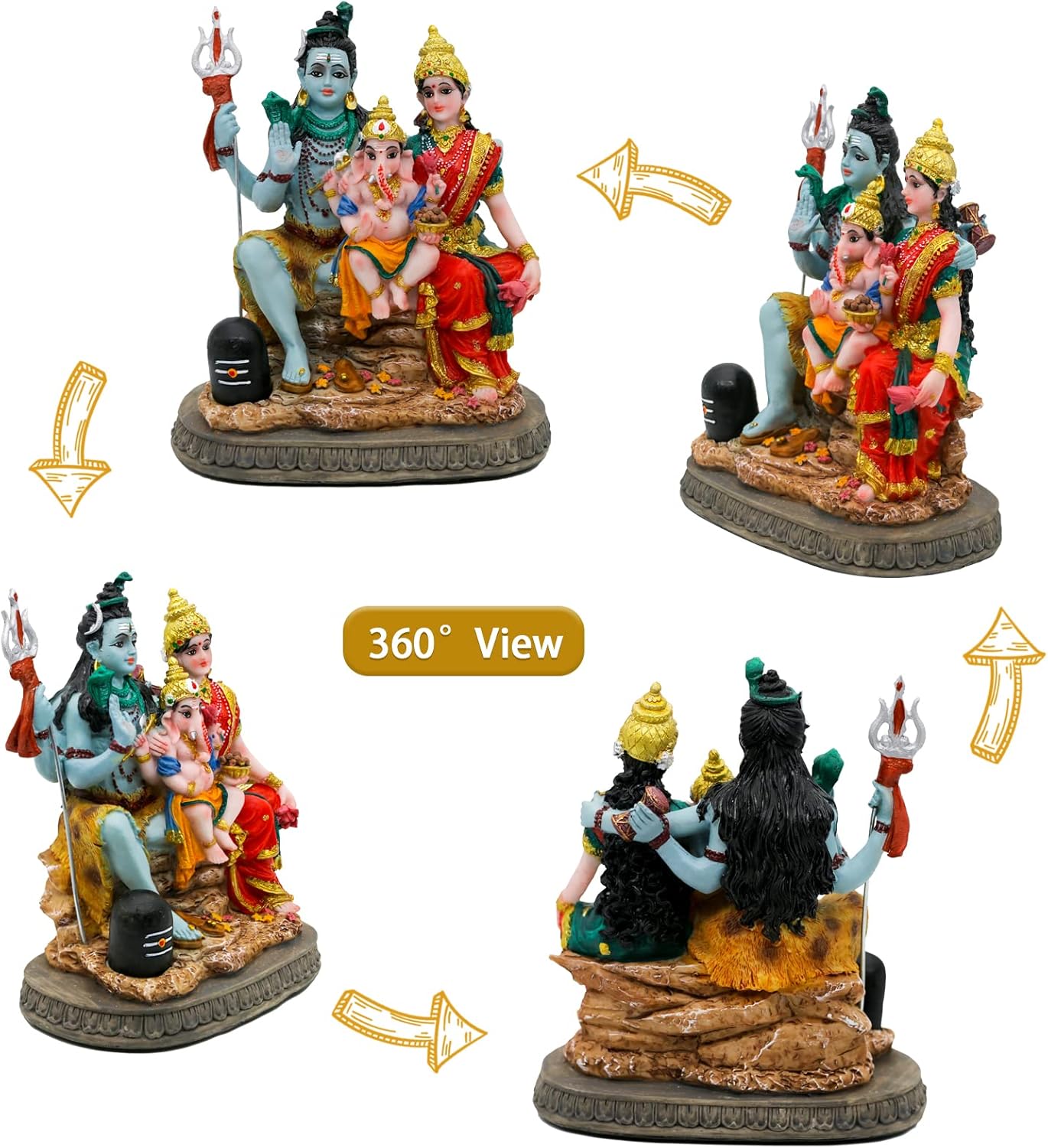 India God Shiva Family Statue - 6.1”H Hindu Idols Shiva Family Sculpture Shiva Ganesh Shiva Parvati Murti Moorti Pooja Idol Diwali Gifts Puja Gifts Home Office Temple Mandir Altar Decor