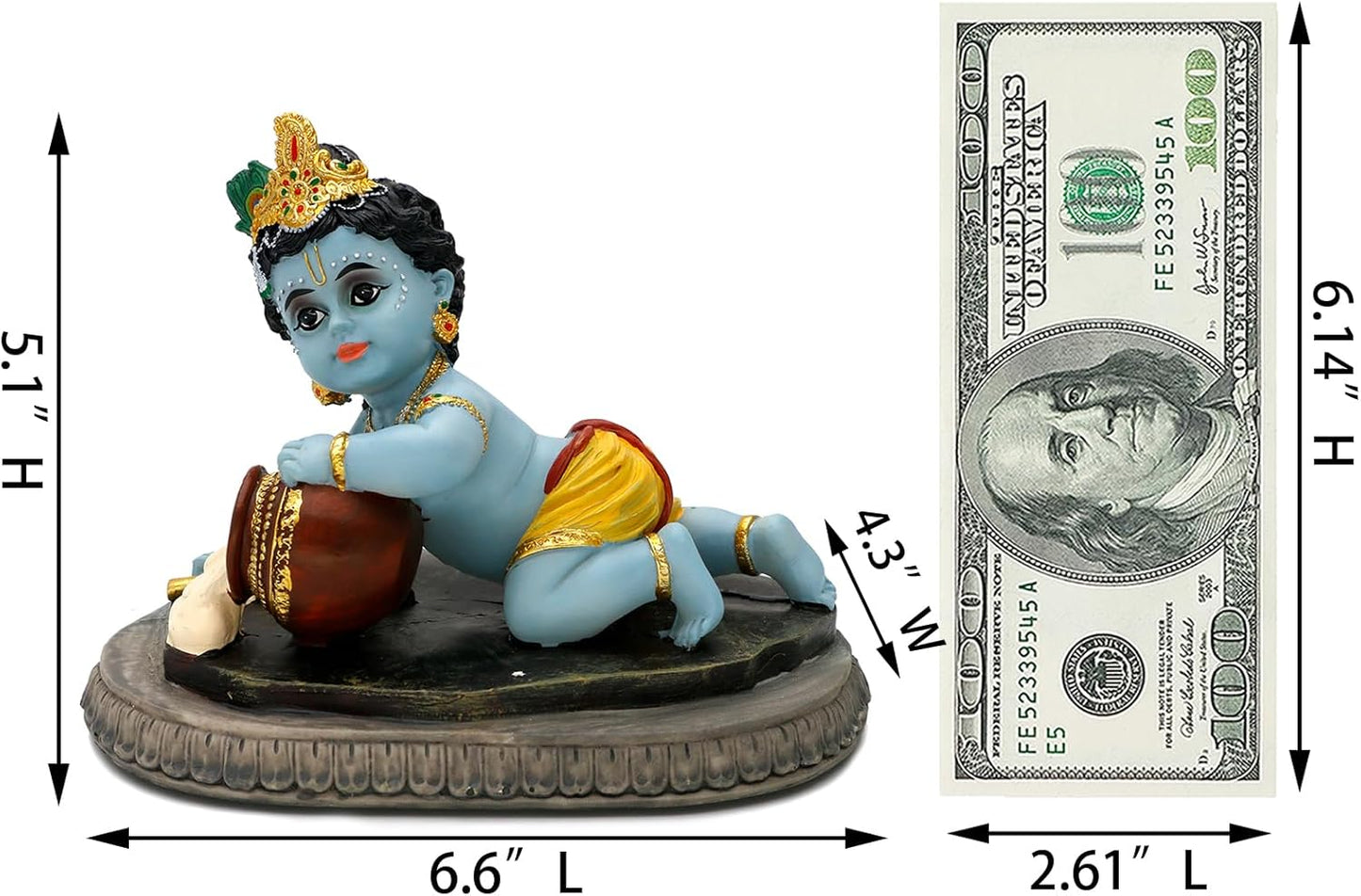 Indian God Baby Krishna Statue - 6.6" L Hindu God Krishna Idol for Car Dashboard Decor,Small Makhan Chor Figurine Murti Diwali Gifts Indian Wedding Gifts Baby Shower Return Gift