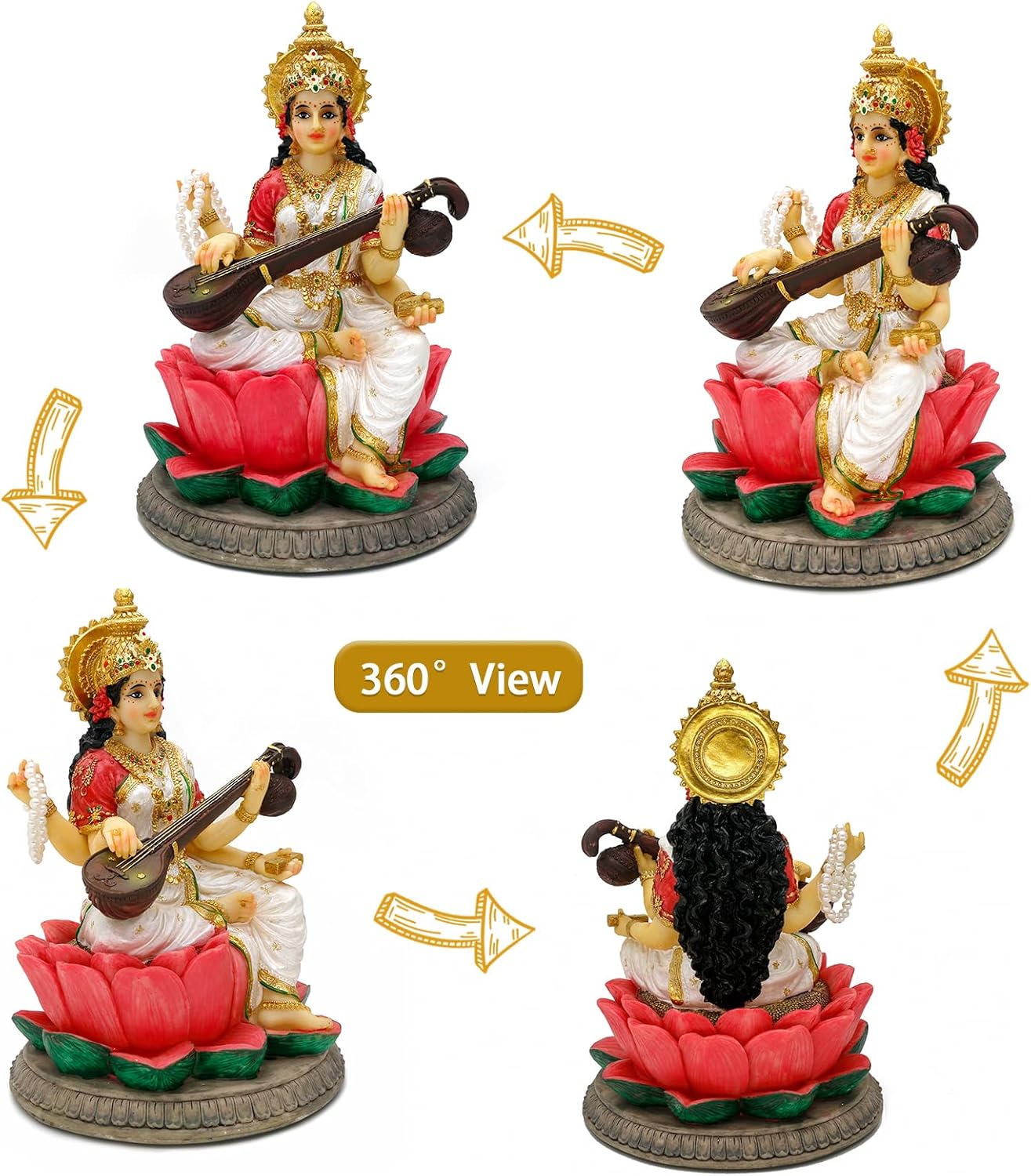 Hindu Goddess Saraswati Statue - 8.6" H Saraswati Sculpture Indian Diwali Pooja Item Murti Gifts for Indian Man Woman Friends Family Diwali gifts Home Office Mandir Temple Puja Decor