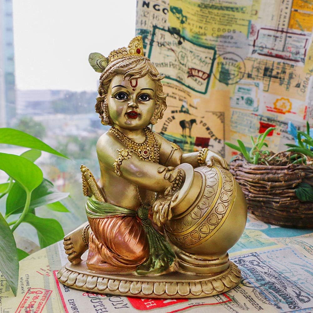 Hindu Lord Baby Krishna Statue – Indian Idol Krishna Figurines for Home Mandir Temple Pooja - India Murti Buddha Sculpture Religious Gifts Items