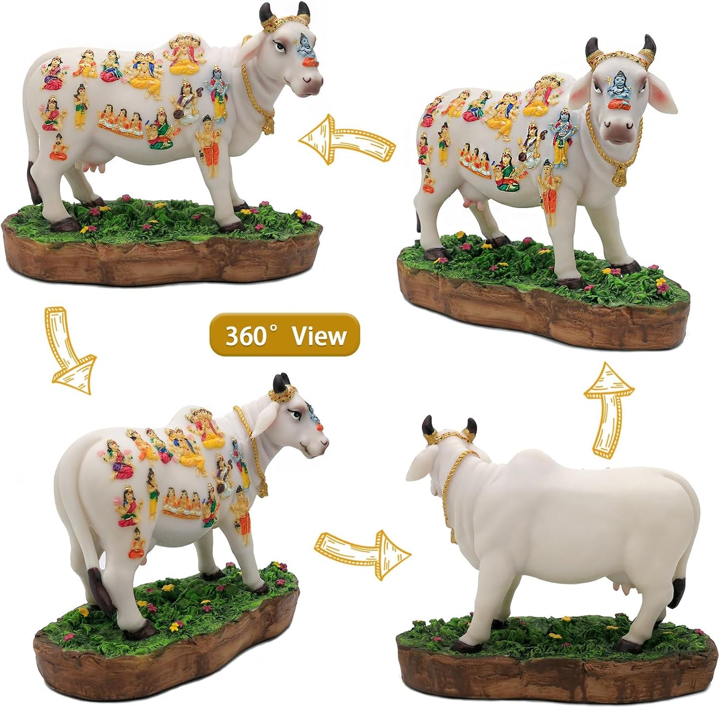 Indian God Cow Nandi Statue- 8.7”L Indian Idol Nandi Figurines Gifts for Indian Man Woman Friends Family Diwali gifts Murti Pooja Item Home Office Mandir Temple Puja Decor