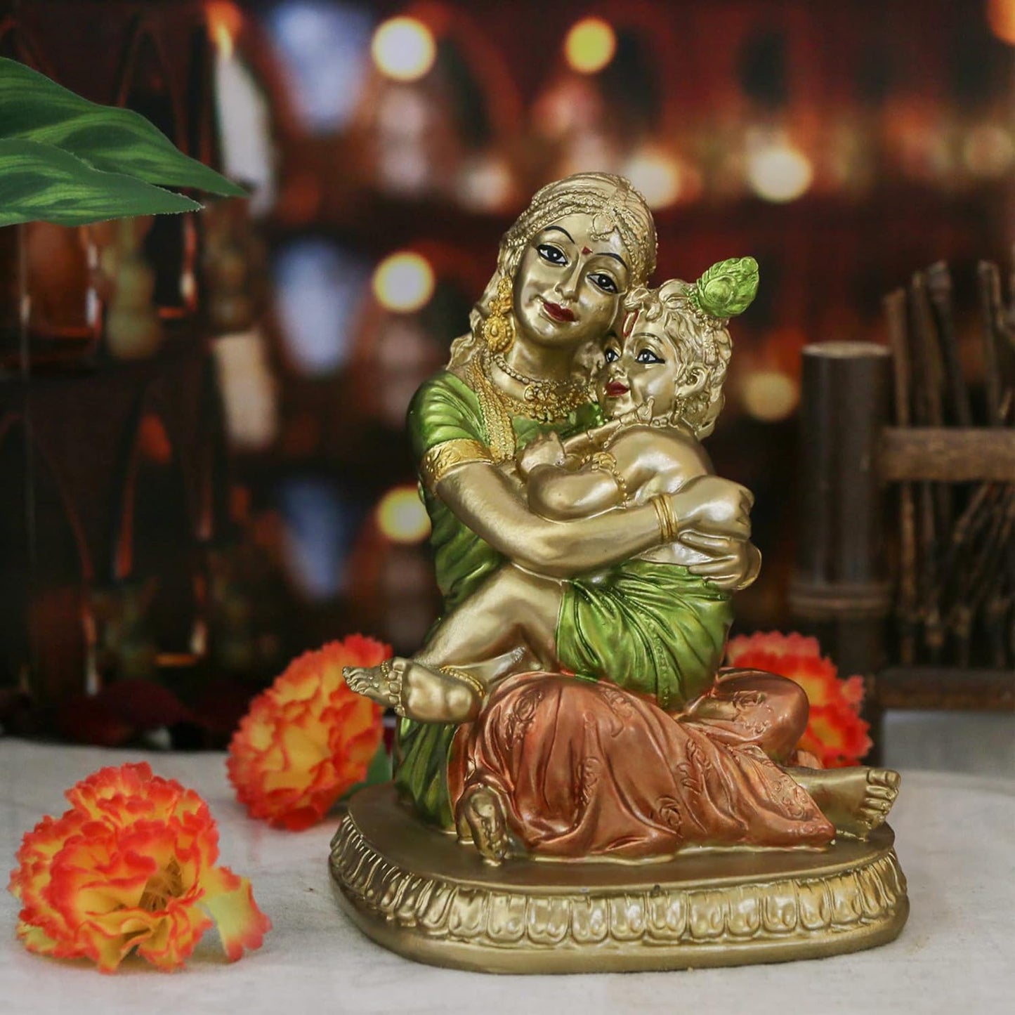 Hindu God Yasoda Krishna Statue - Indian Pooja Yashoda Baby Krishna Figurine Indian God Lord Home Office Temple Mandir Puja Murti Item Golu Doll Diwali Gift Inida Spiritual Prayer