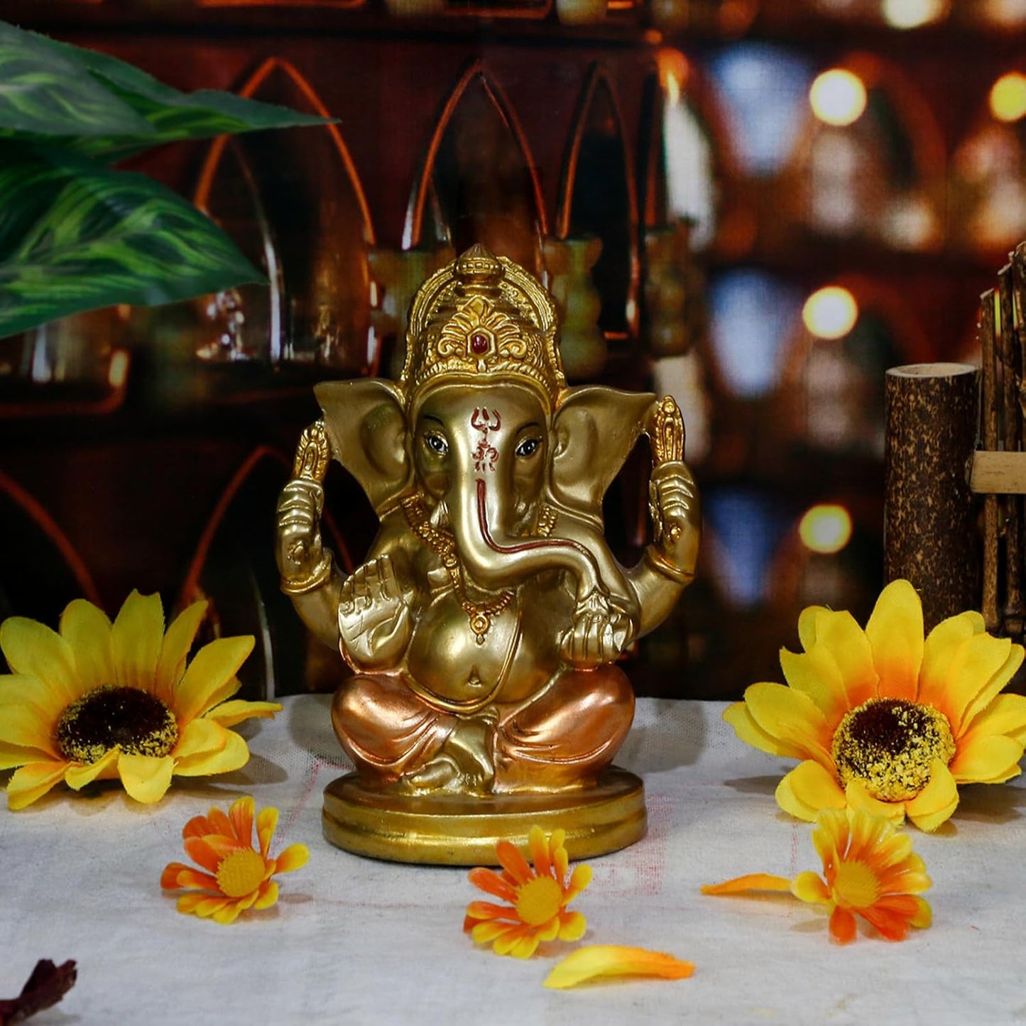 Indian God Lord Ganesha Statue - 5" H Hindu God Ganesh Idol for Diwali Gifts Meditation Yoga Room Altar Decoration Home Temple Mandir Pooja Item