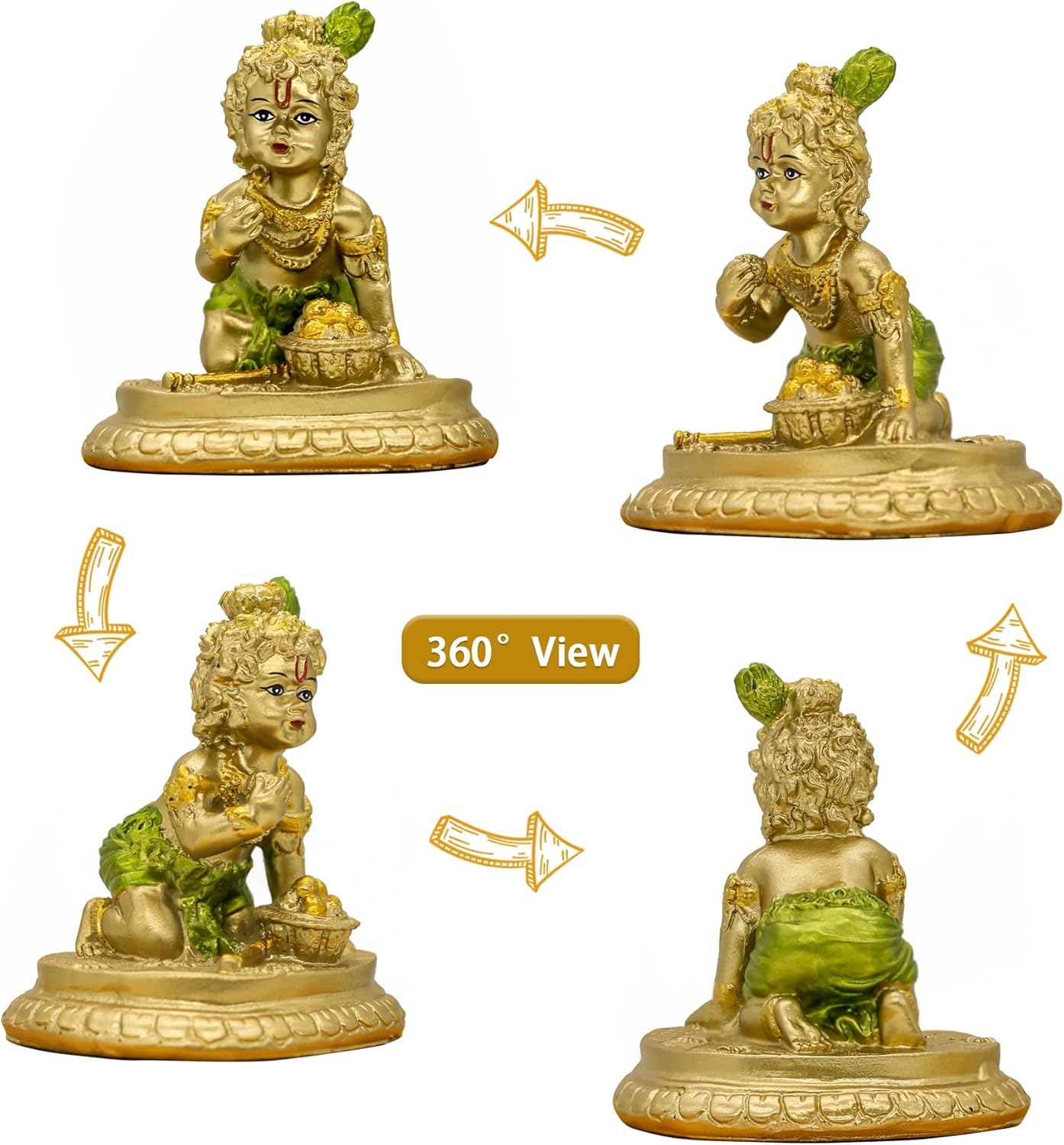 Hindu God Krishna Statue - 3.7" H Baby Krishna Idol Figurine Indian Home Office Mandir Temple Pooja Item Diwali Gifts for Friends Puja Gifts for Man Woman