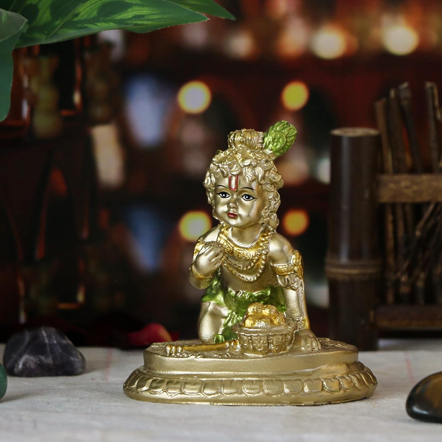 Hindu God Krishna Statue - 3.7" H Baby Krishna Idol Figurine Indian Home Office Mandir Temple Pooja Item Diwali Gifts for Friends Puja Gifts for Man Woman