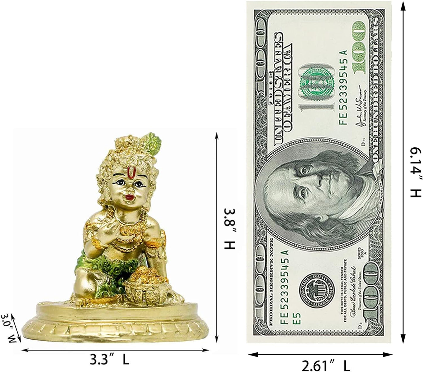 Hindu God Krishna Statue - 3.7" H Baby Krishna Idol Figurine Indian Home Office Mandir Temple Pooja Item Diwali Gifts for Friends Puja Gifts for Man Woman