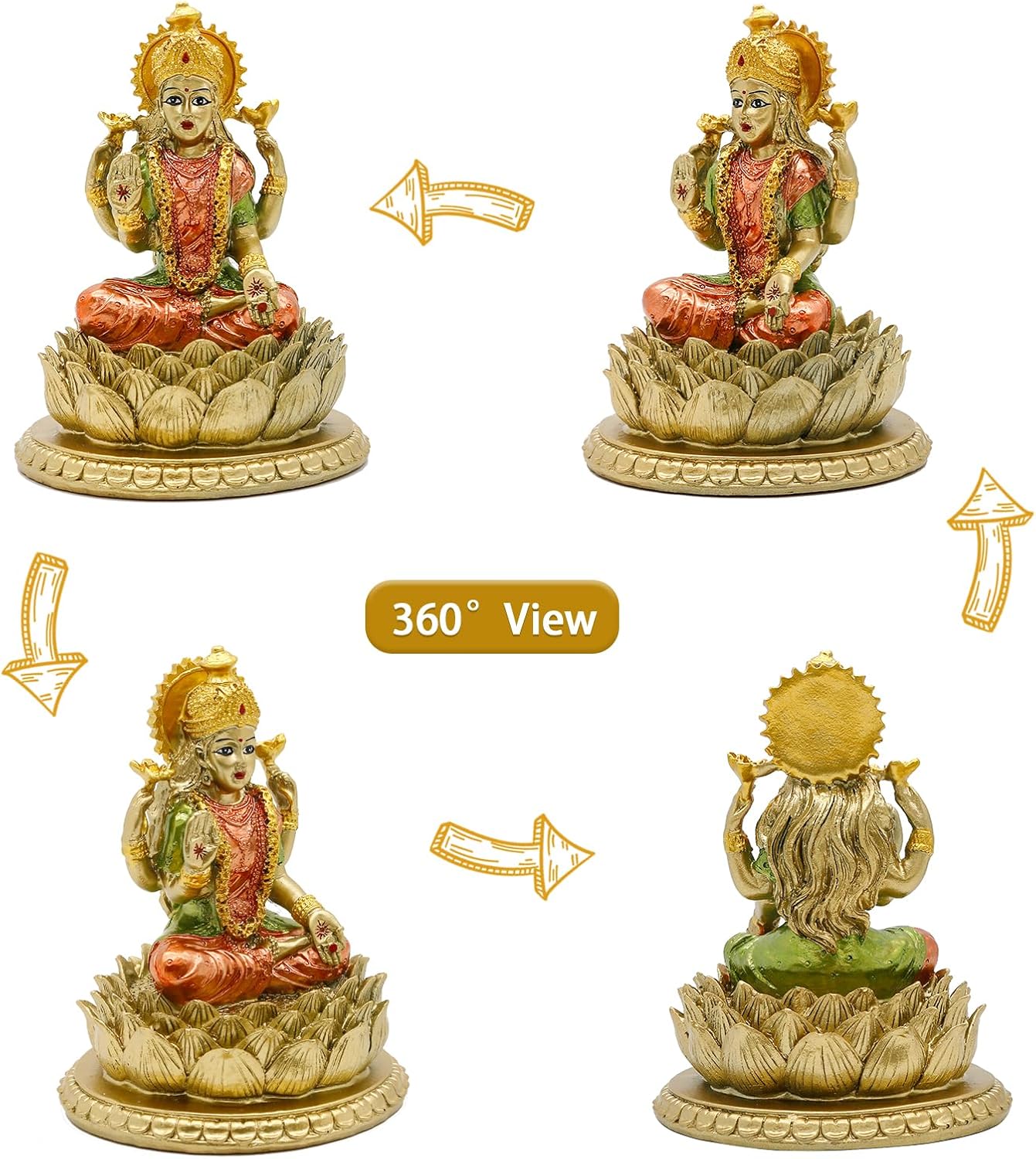 Lakshmi On Lotus 6.5" H lndian God Laxmi Statue Hindu Murti Item Home Temple Mandir Pooja Decor Hindu God and Goddess for Diwali Gifts Birthday Gifts for India People