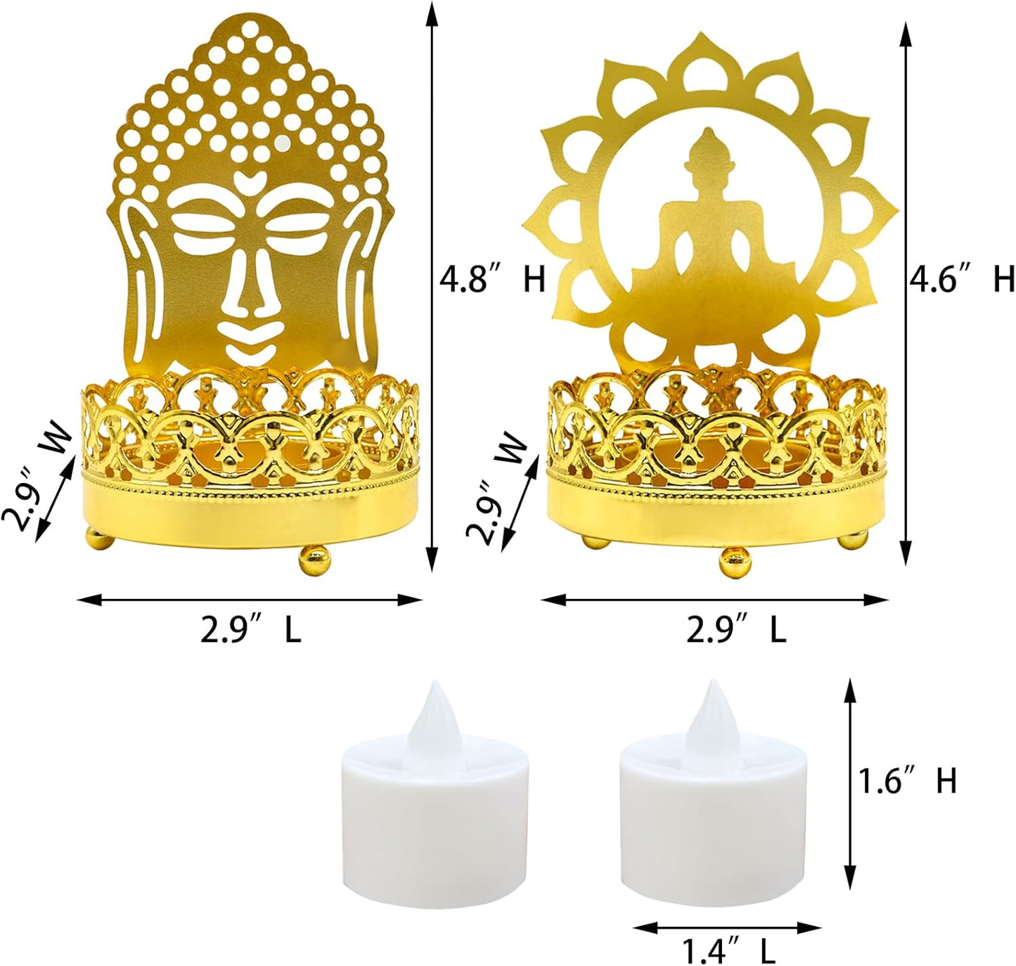 Metal Buddha Shadow Candle Holder - Buddha Head & Meditation Sitting Buddha Shapes Diya Spiritual Decor Tranquil Ambiance Zen Gifts T-Light Holder Yoga Studio Zen Room Altar Decor