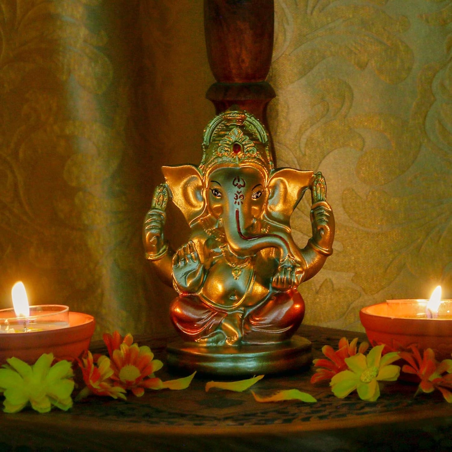 Indian God Lord Ganesha Statue - 5" H Hindu God Ganesh Idol for Diwali Gifts Meditation Yoga Room Altar Decoration Home Temple Mandir Pooja Item
