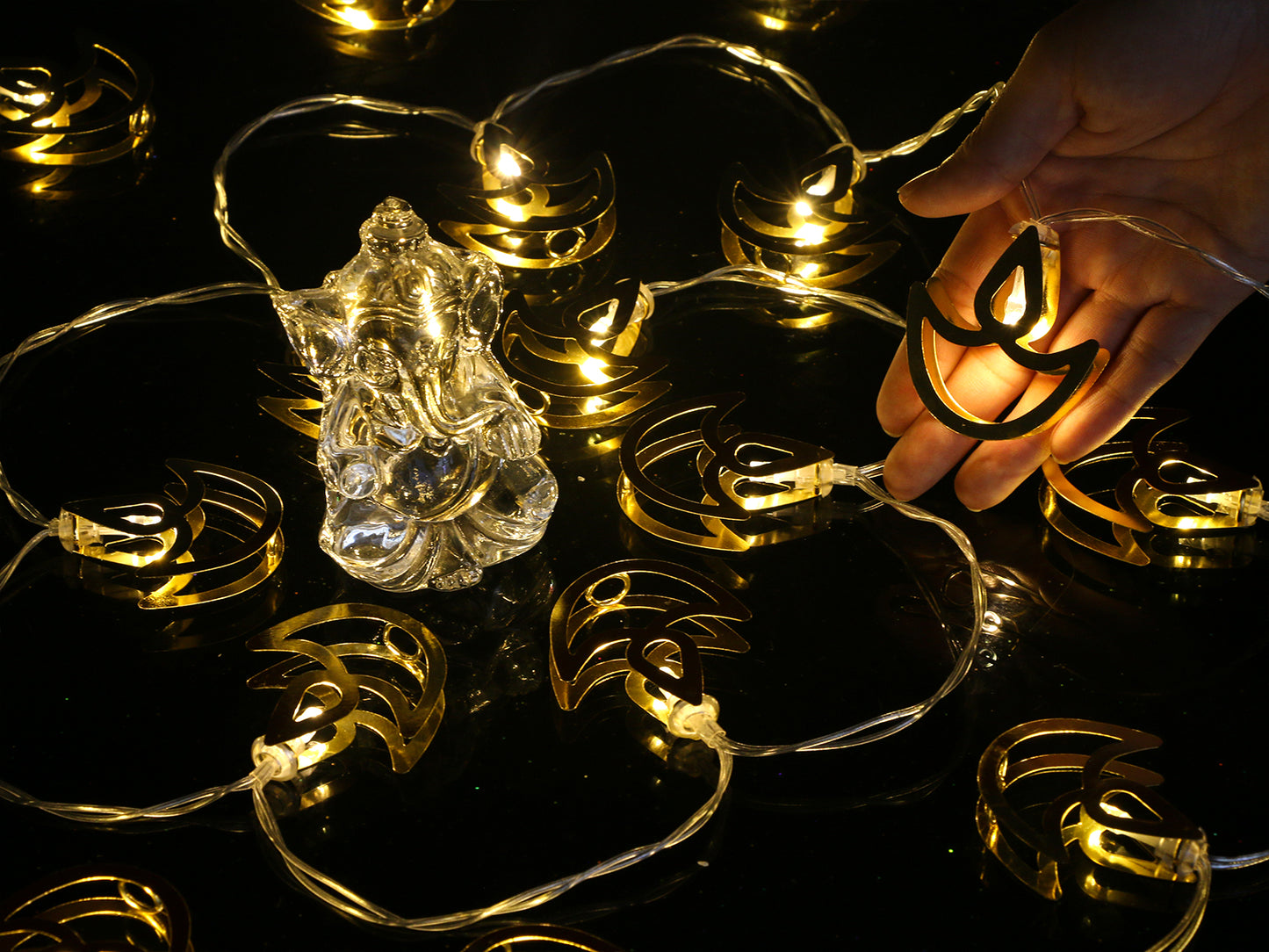 2 Strings 20pcs Metal Diwali Diya String Lights - Warm White USB LED Electric Diya Lights for Diwali Gifts, Mandir, Altar, Shrine Pooja Decor - Reusable Hindu Festival Wedding Puja Decorations