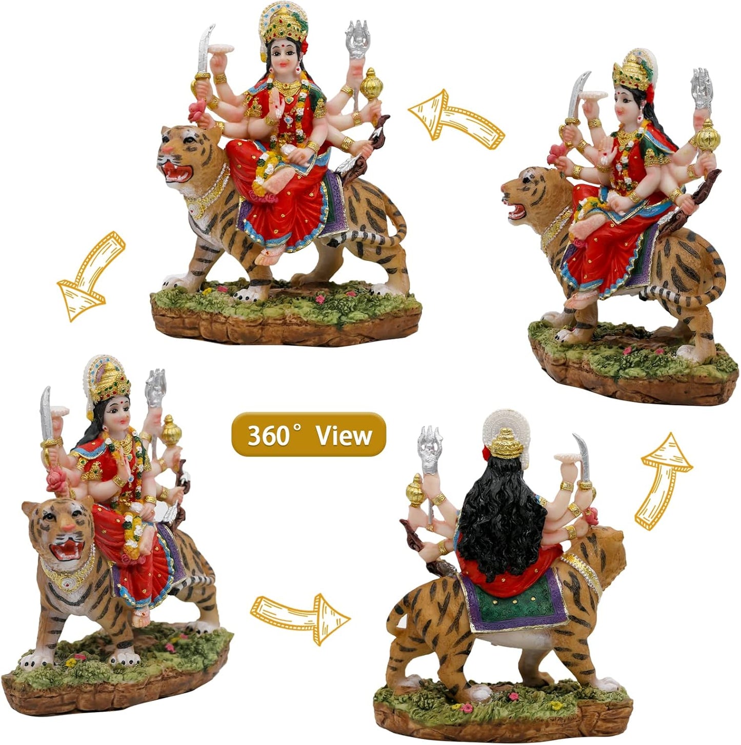 India Goddess Durga Idol Figurine - 5.8”H Hindu Idols Durga on Tiger Statue for Home Office Temple Mandir Altar Shrine Pooja Item Diwali Gifts