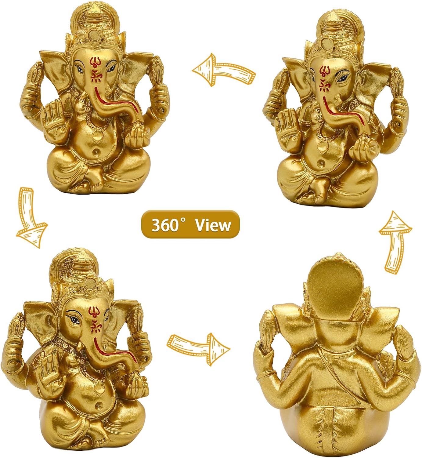 Indian God Lord Ganesh Statue - Hindu God Golden Ganesha Idol Figurines for Car Dashboard Decor Hindu Gift Indian India Home Temple Mandir Pooja Item Diwali Gifts Room Altar Decor
