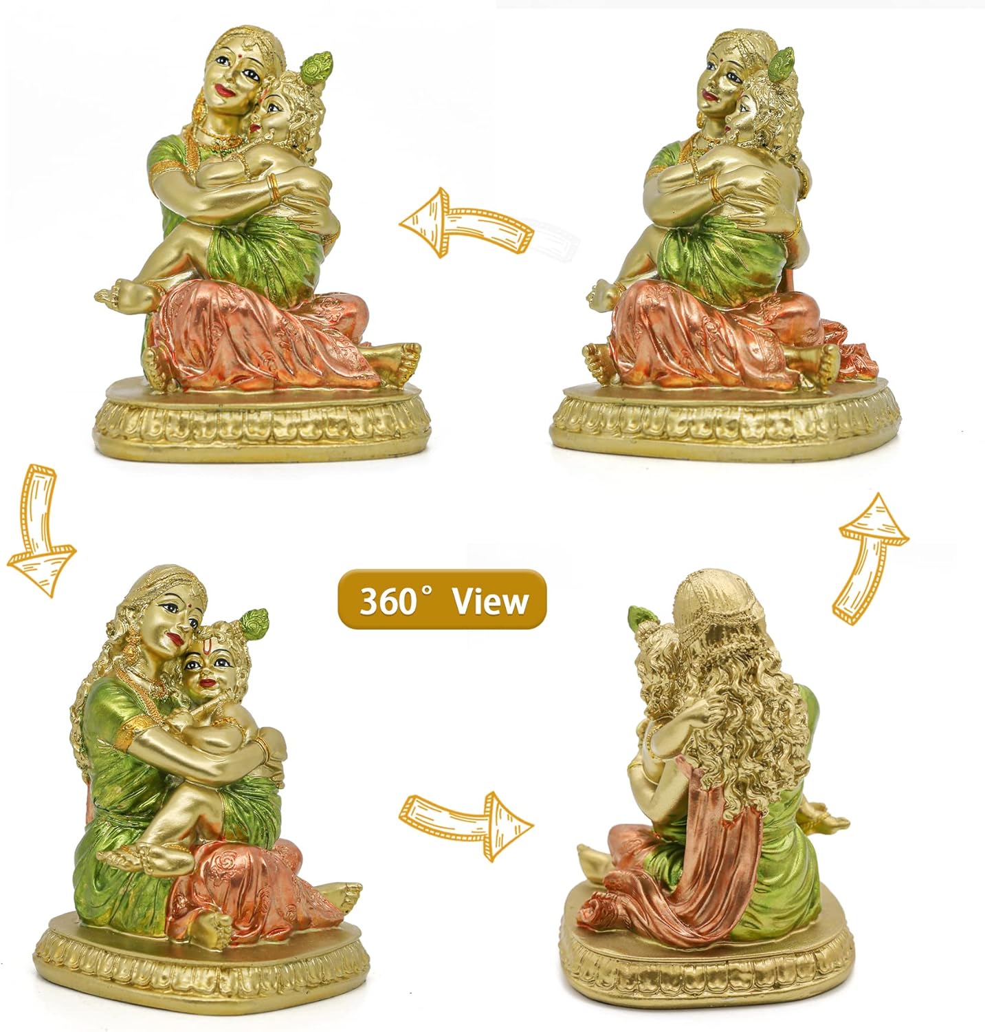 Hindu God Yasoda Krishna Statue - Indian Pooja Yashoda Baby Krishna Figurine Indian God Lord Home Office Temple Mandir Puja Murti Item Golu Doll Diwali Gift Inida Spiritual Prayer