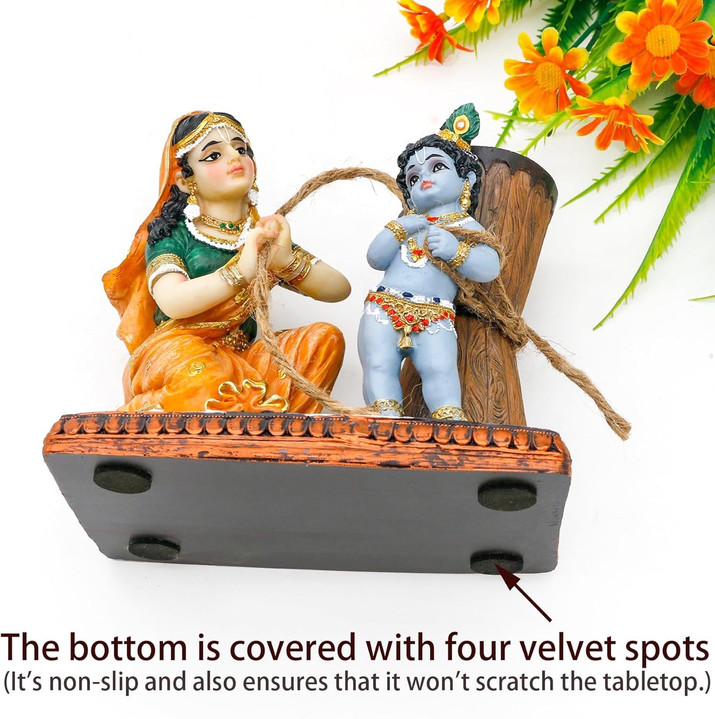 Maa Yashoda Binding Krishna Murti - Divine 5.1" Hindu God Lord Krishna Statue Hand Painted Polystone Sculpture Indian Diwali Gifts Pooja Item Office Home Temple Mandir Puja Decor